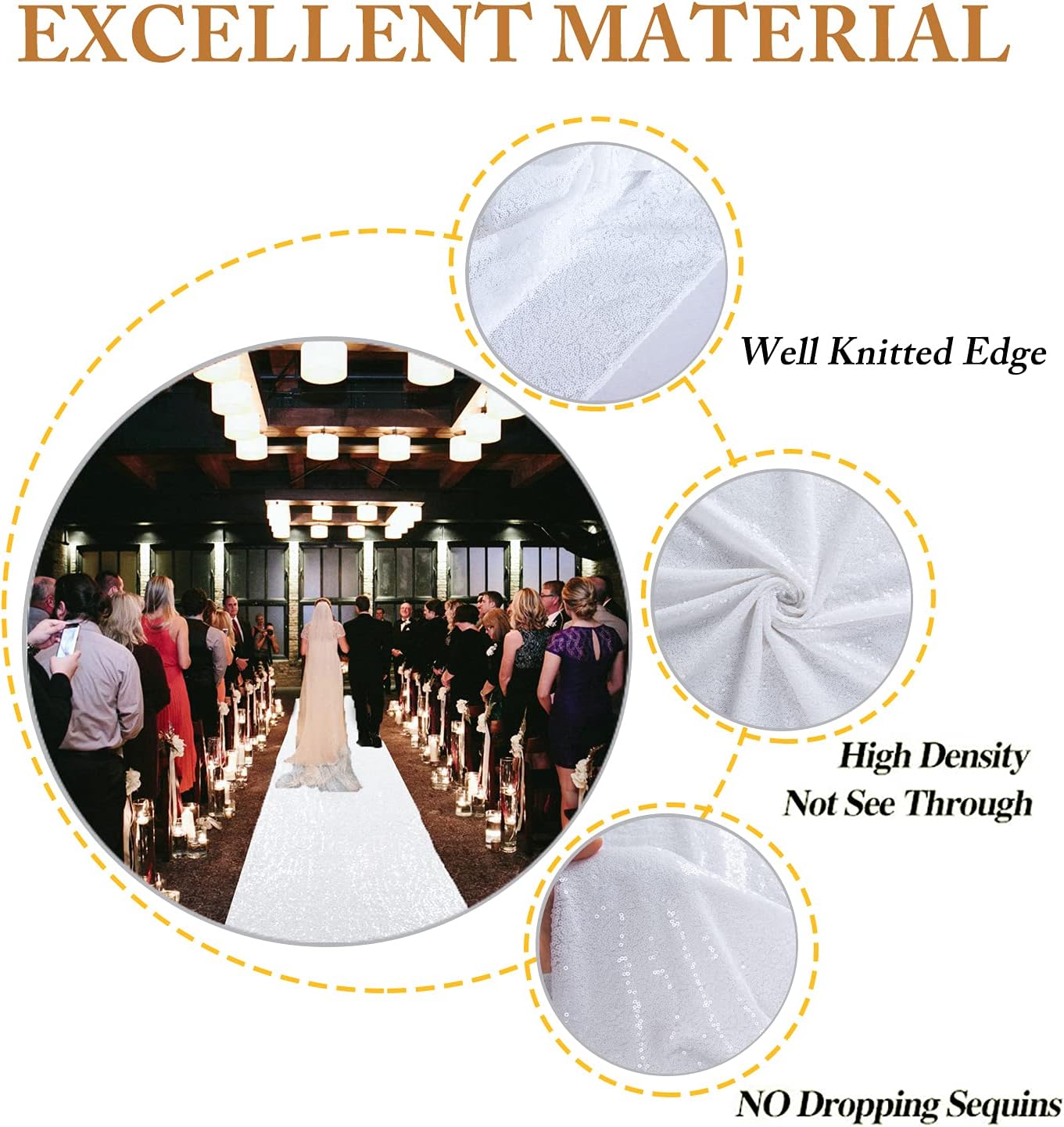 ShinyBeauty White Sequin Aisle Runner 10ftx4ft