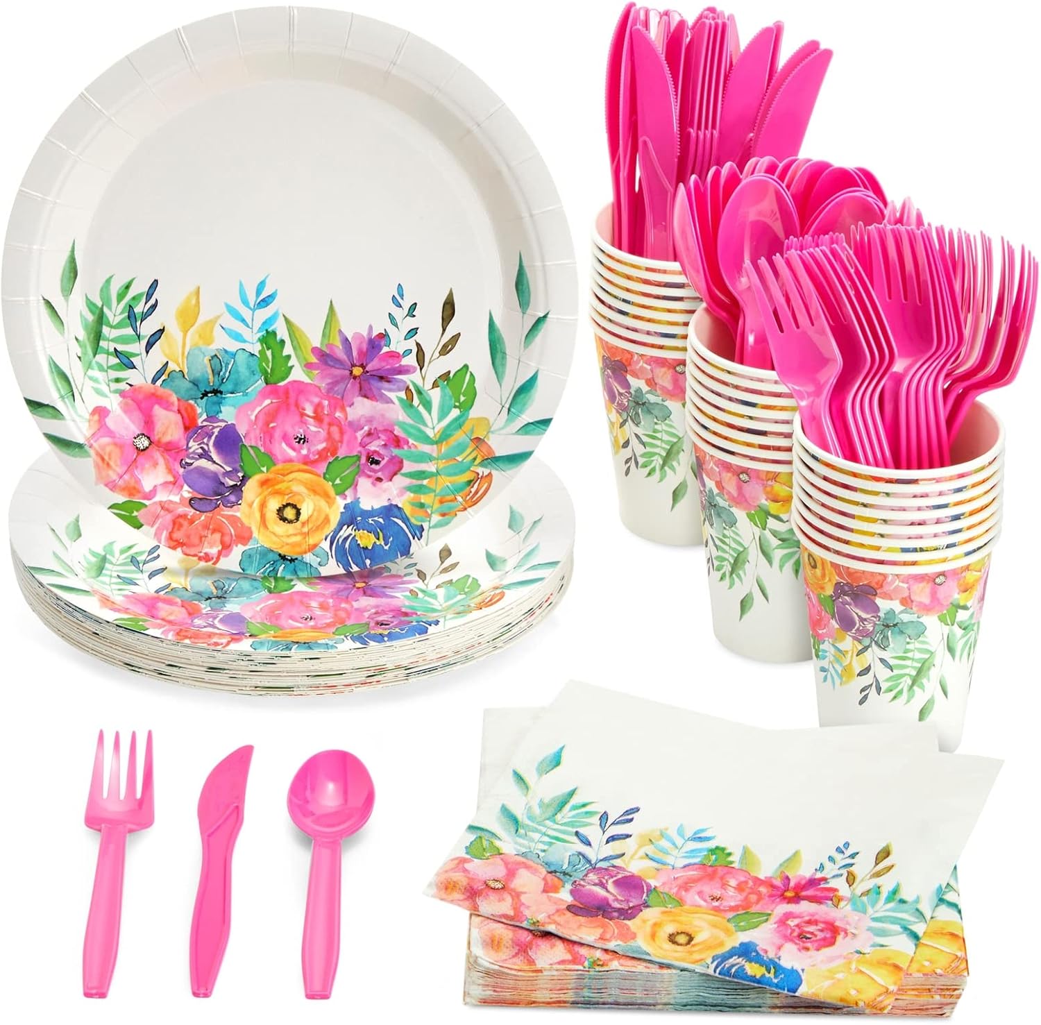 144-Piece Floral Tea Party Supplies for 24 Guests
