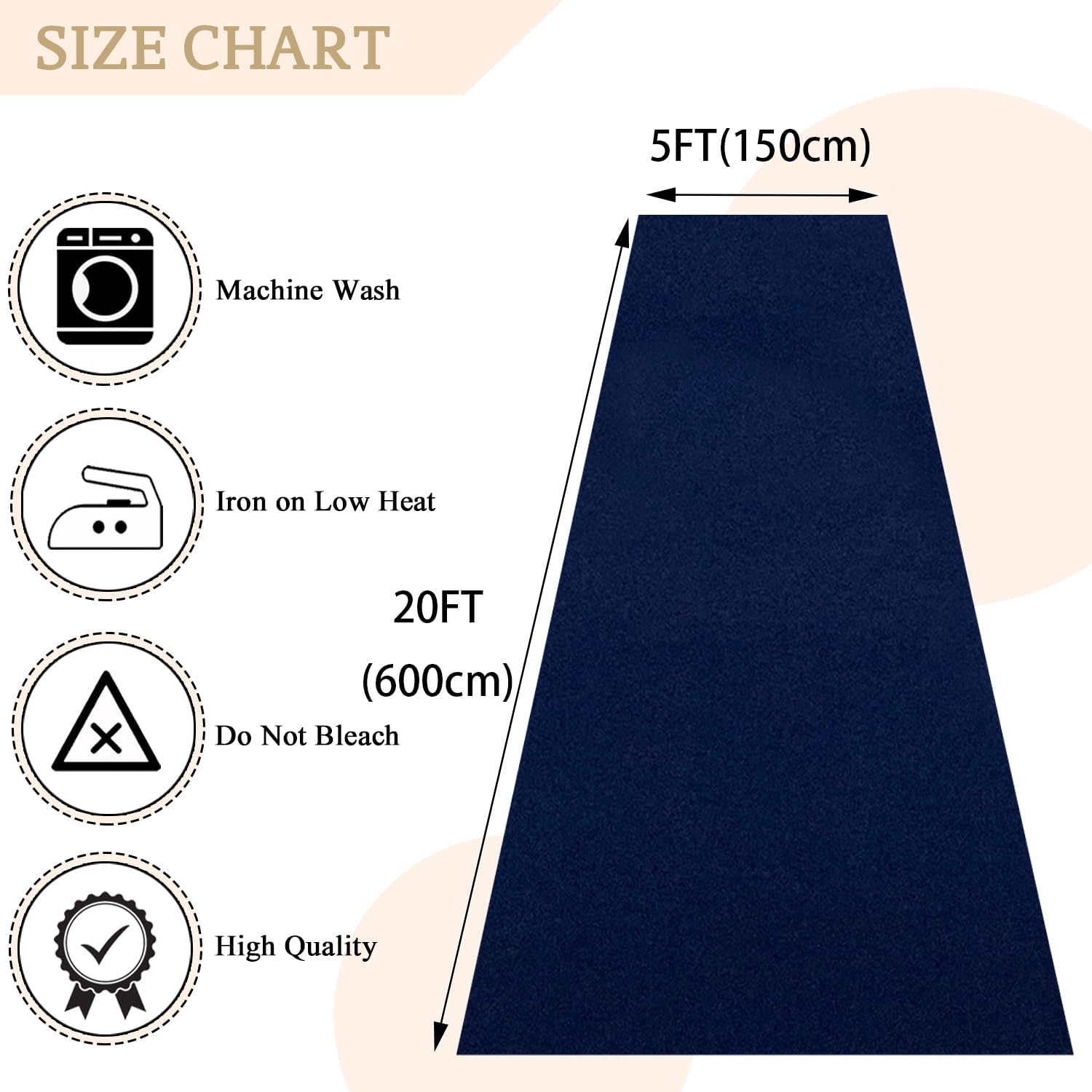 MODFUNS Navy Blue Velvet Aisle Runner 5x20ft Wedding Carpet Runner