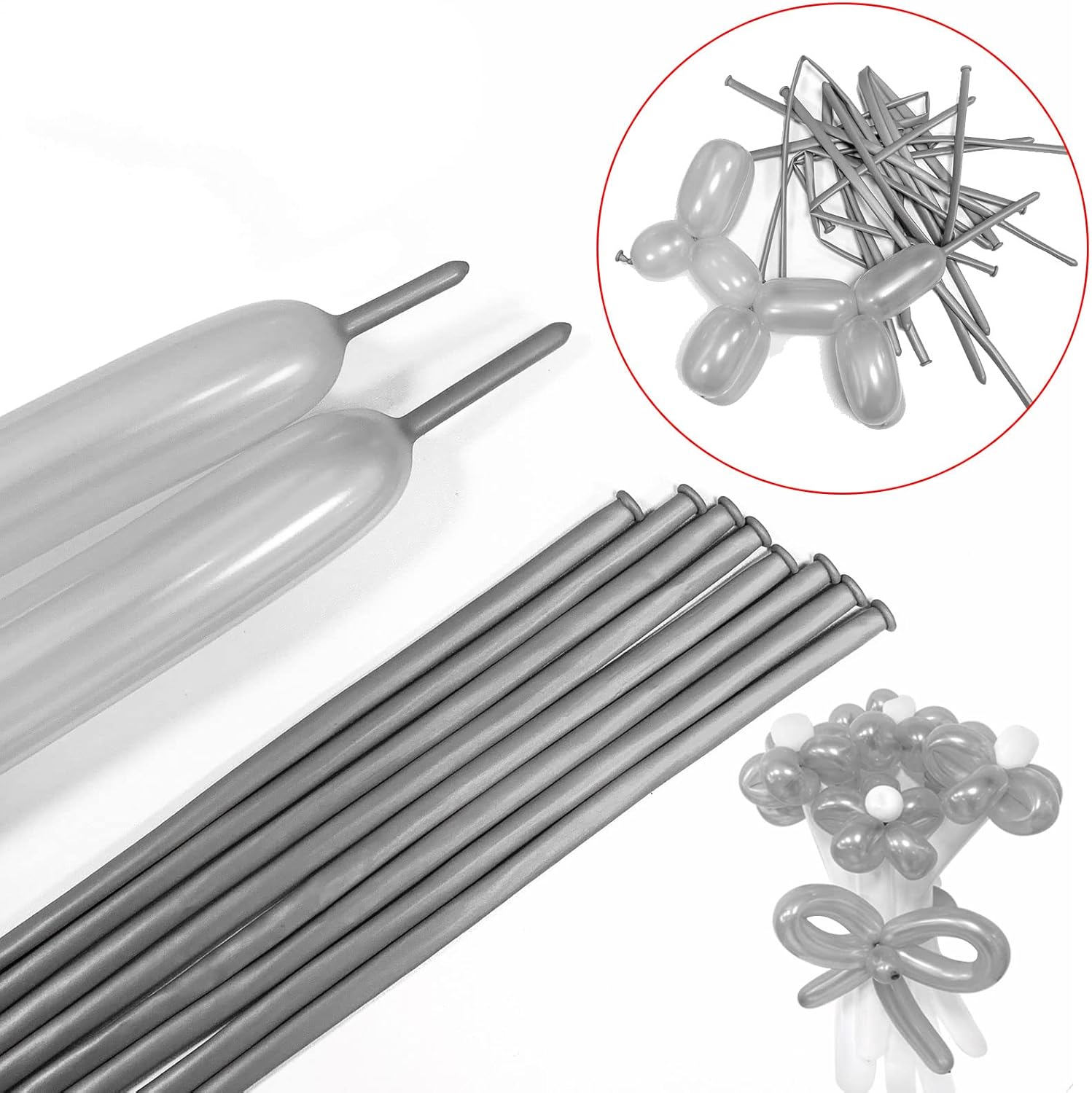 Silver Long Balloons 100pcs for Twisting Animals