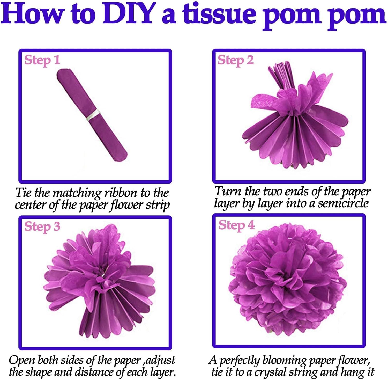 Pink White Tissue Paper Pom Poms Flower Set 27PCS
