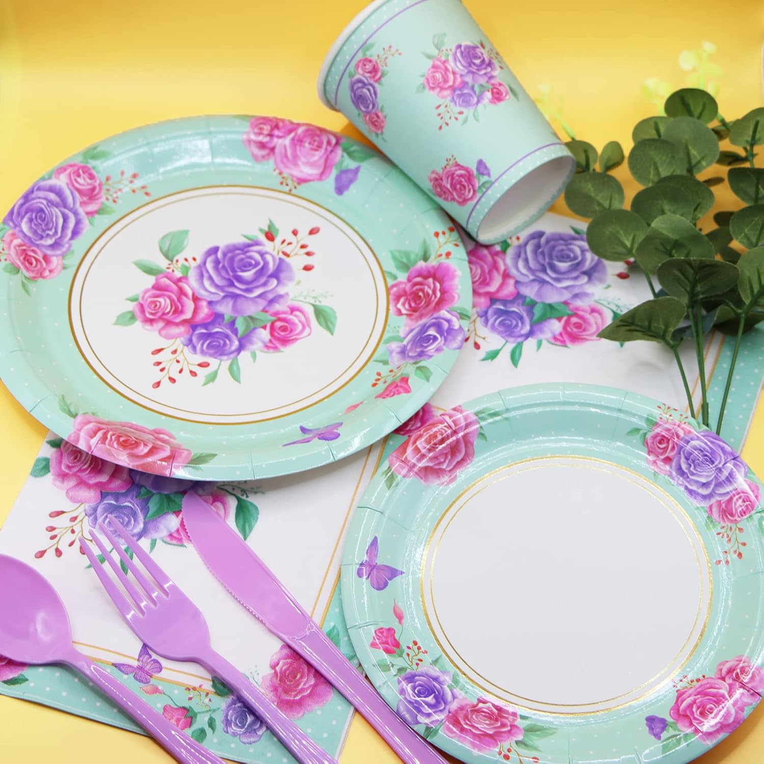 125 Piece Floral Party Supplies Set for 25 Guests