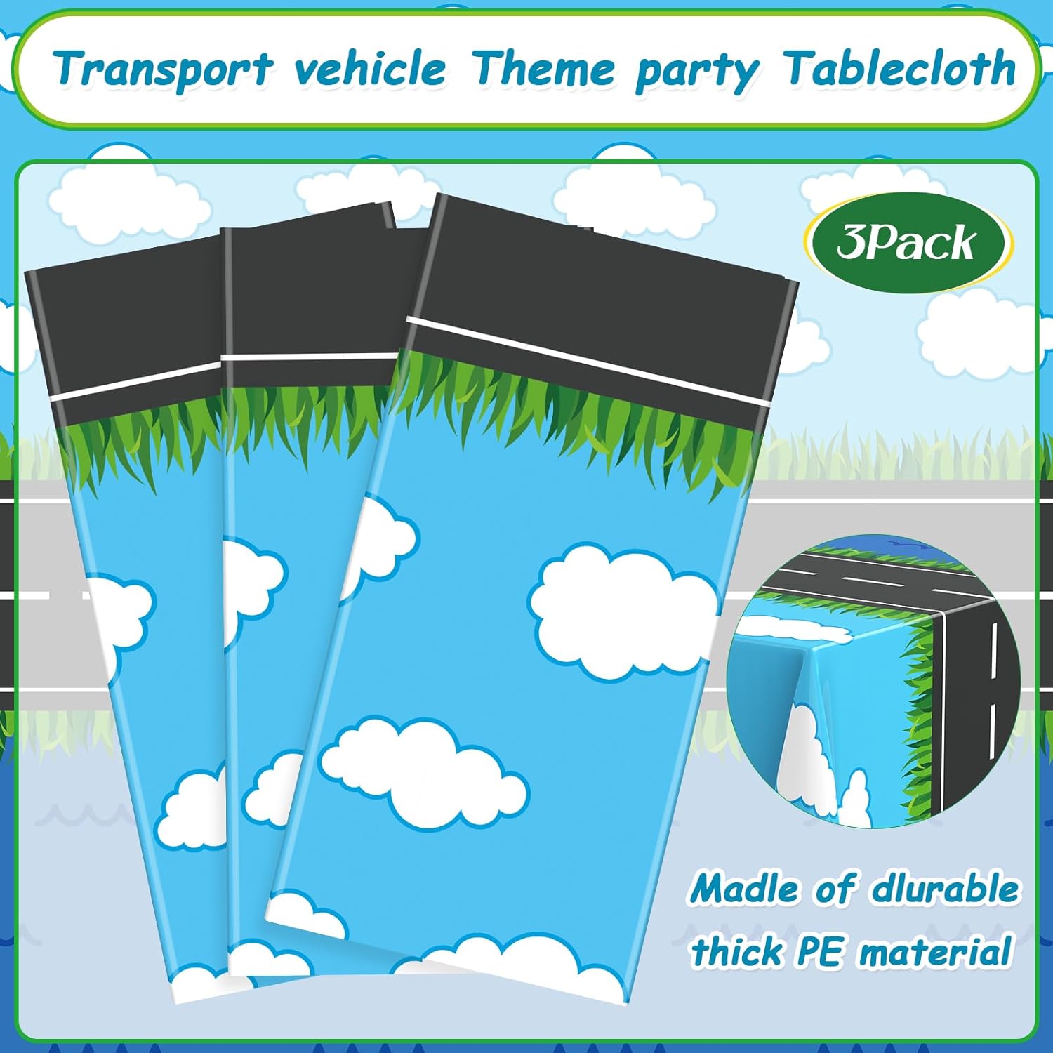 6 Pcs 108x54 Inches Traffic Themed Tablecloths for Birthday Parties