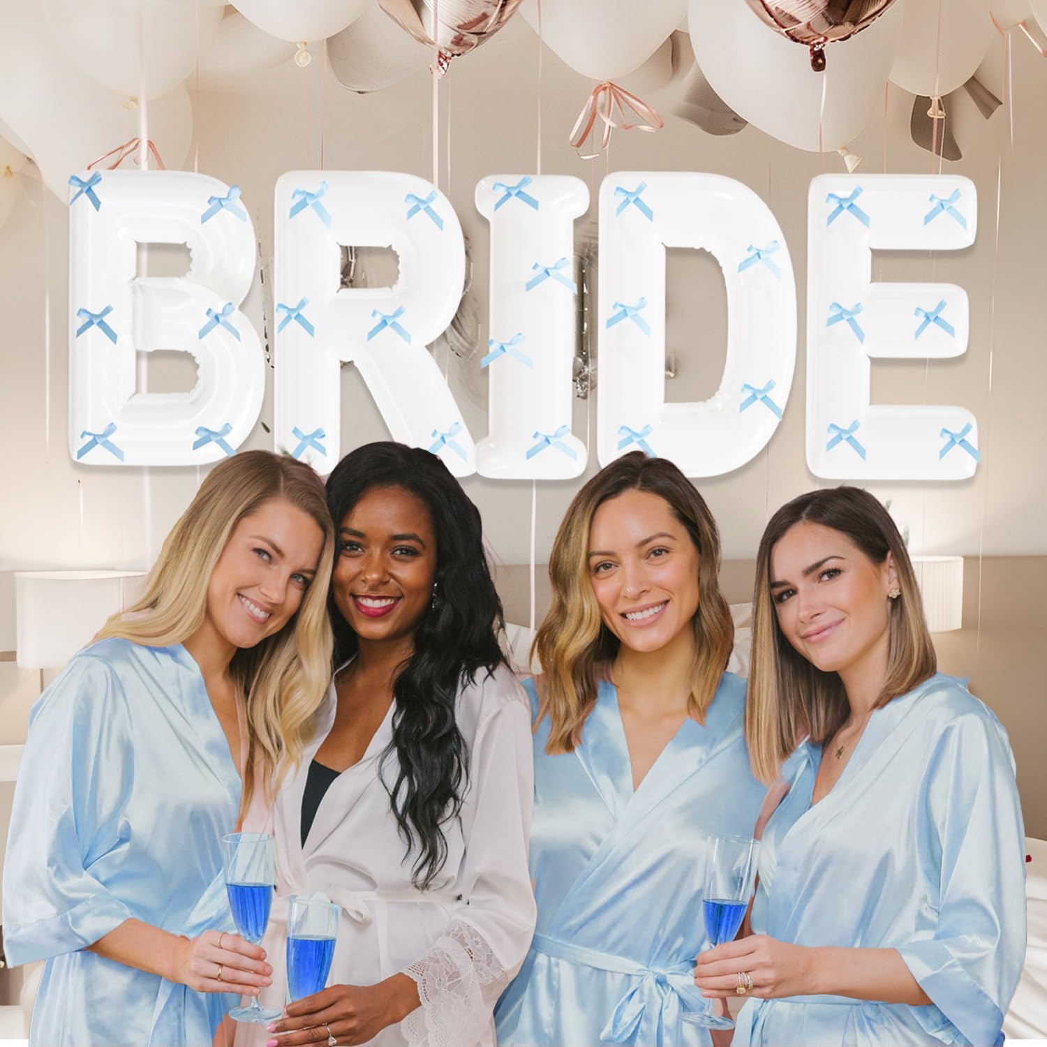 BRIDE Letter Balloons Blue Bows Set 40 Inch