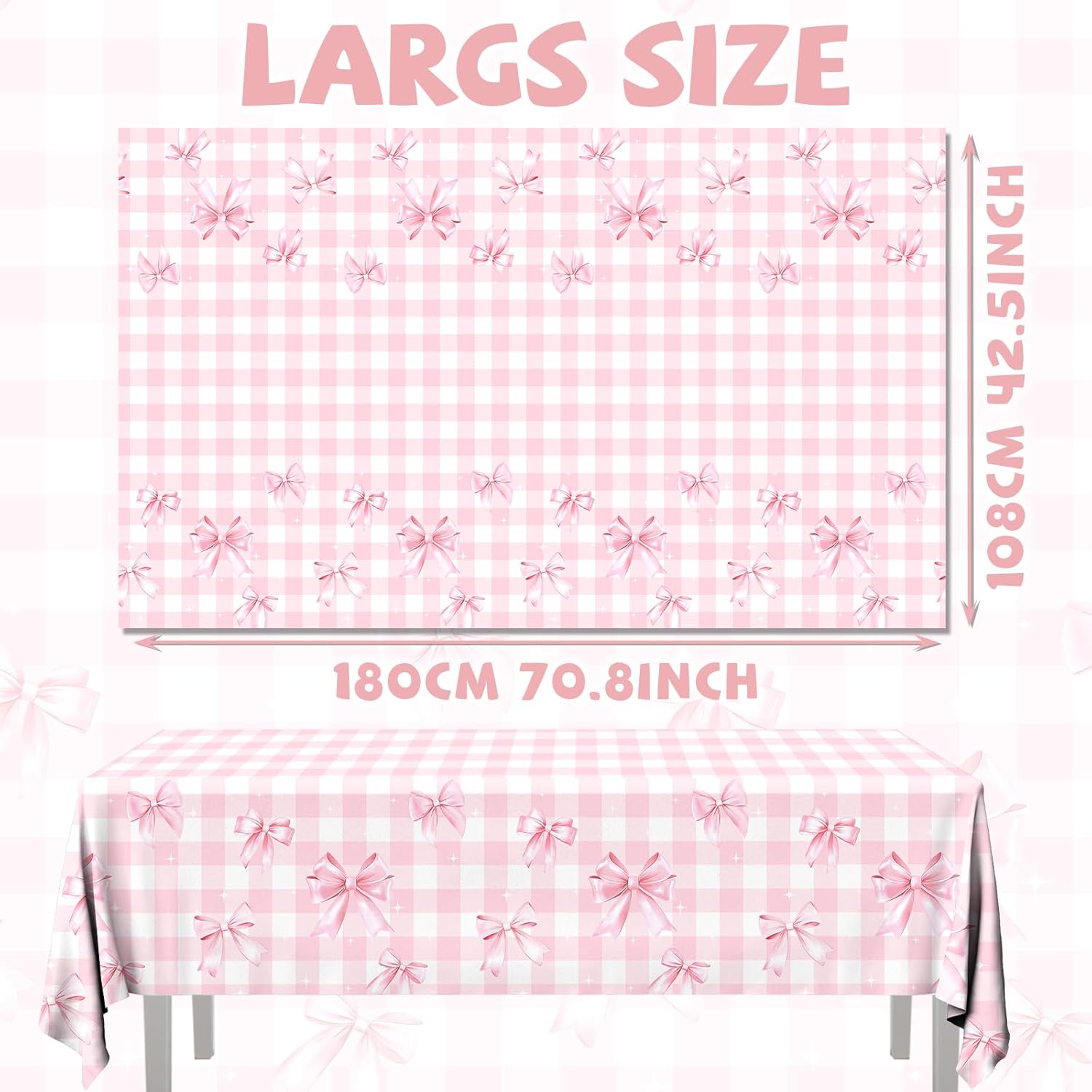 3Pcs Pink Bow Tablecloths Coquette Birthday Decorations