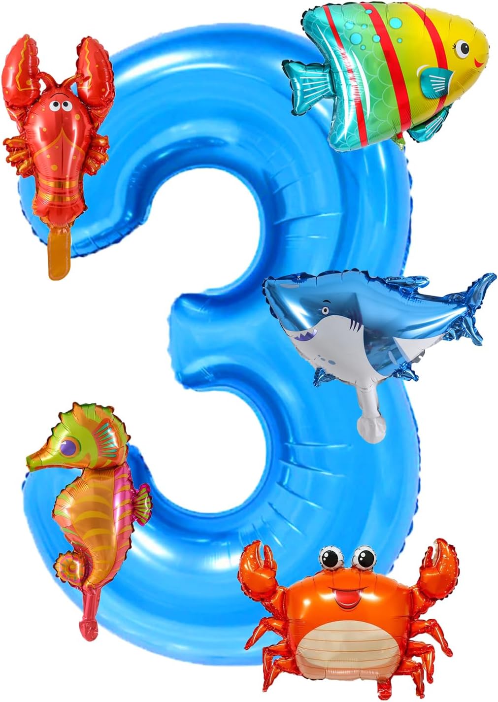 Ocean Animal Foil Balloons Set for 3rd Birthday Party