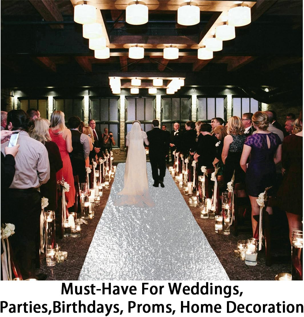 ShinyBeauty Glitter Aisle Runner Silver 4ft x 15ft