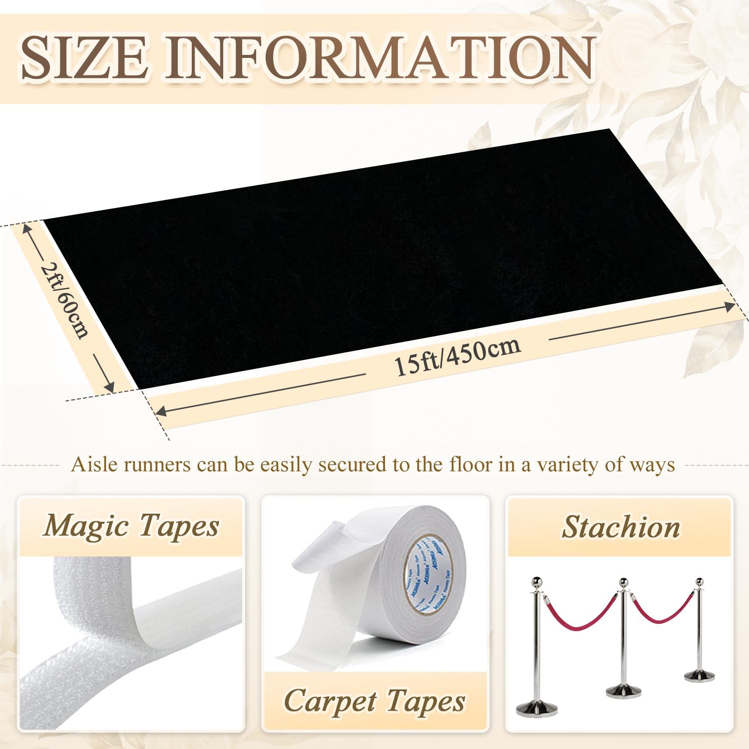 Black Velvet Aisle Runner for Wedding 24In x 15FT