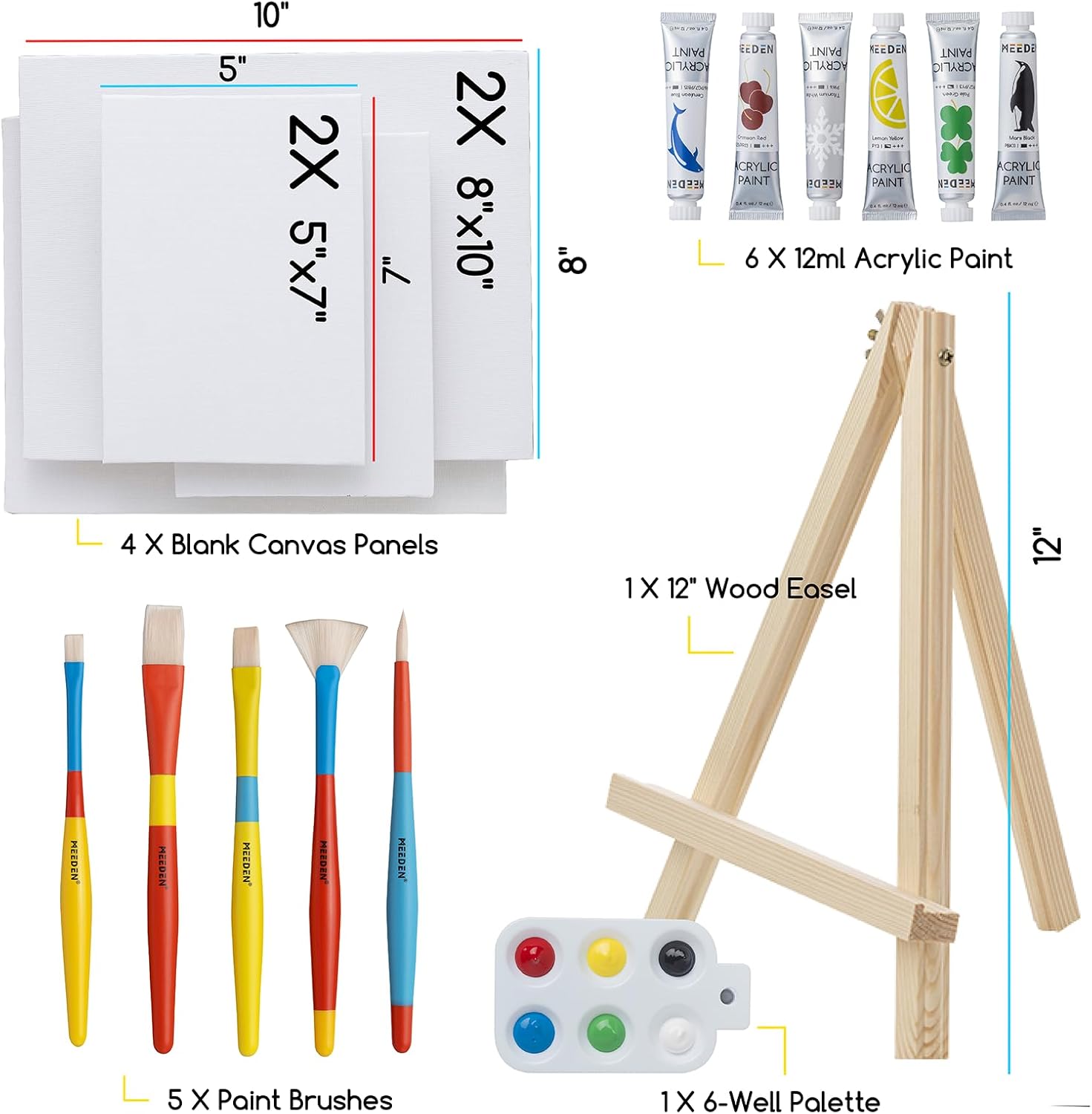 MEEDEN Acrylic Painting Set with 17 Brushes and Canvas Panels