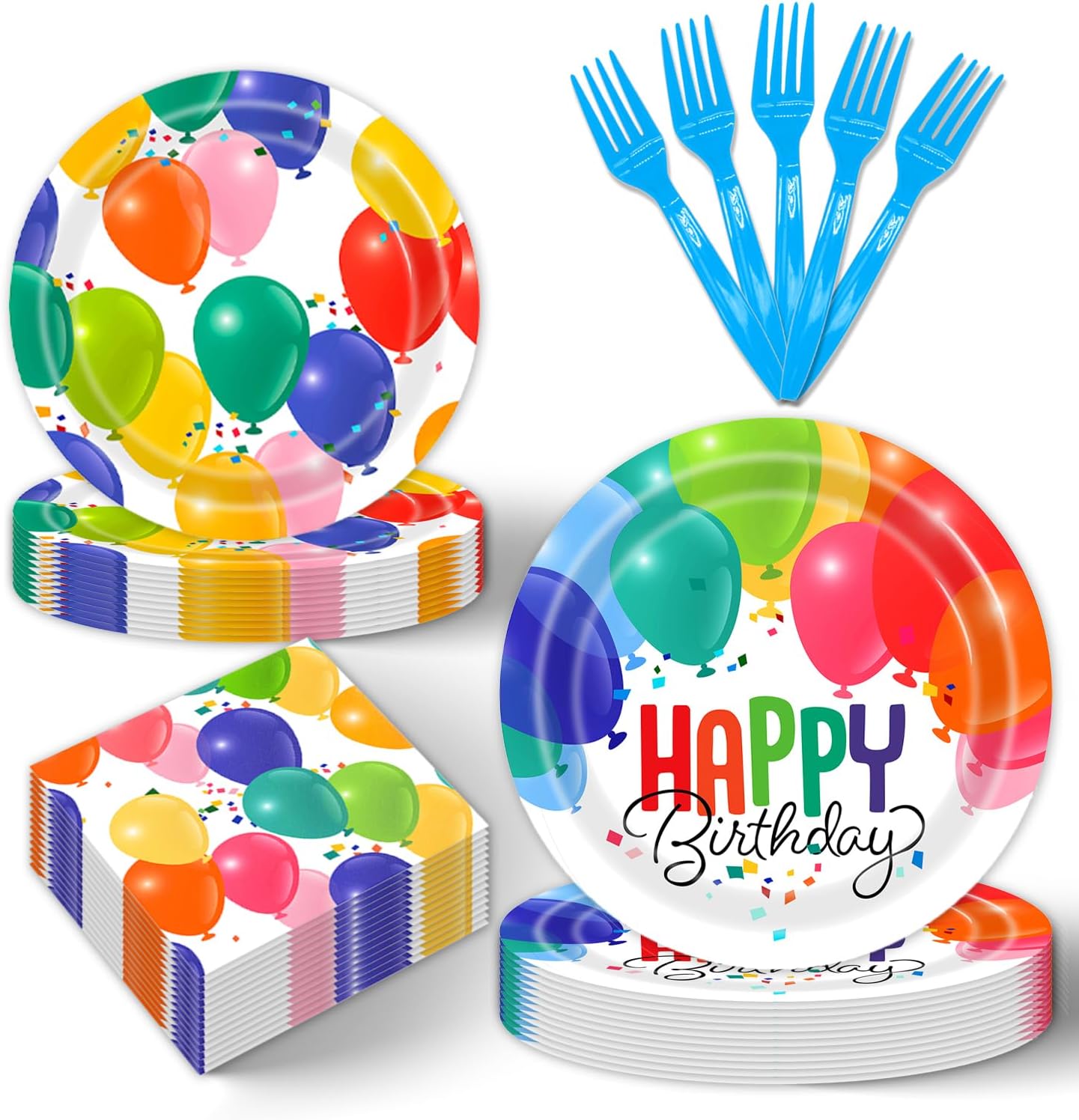 96Pcs Happy Birthday Party Tableware Set with Balloons