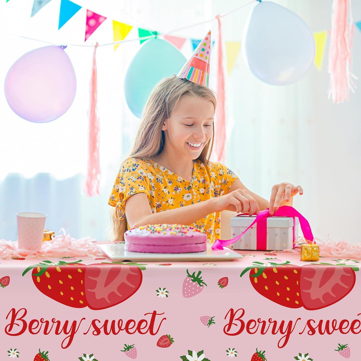 Hxezoc 3 Pack Strawberry Tablecloths for Parties
