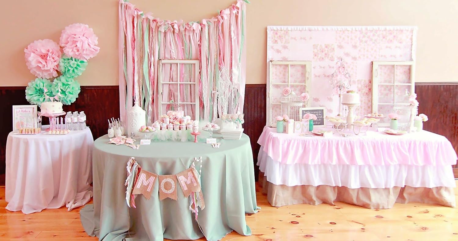 Light Pink and Mint Tissue Paper Pom Poms Decor