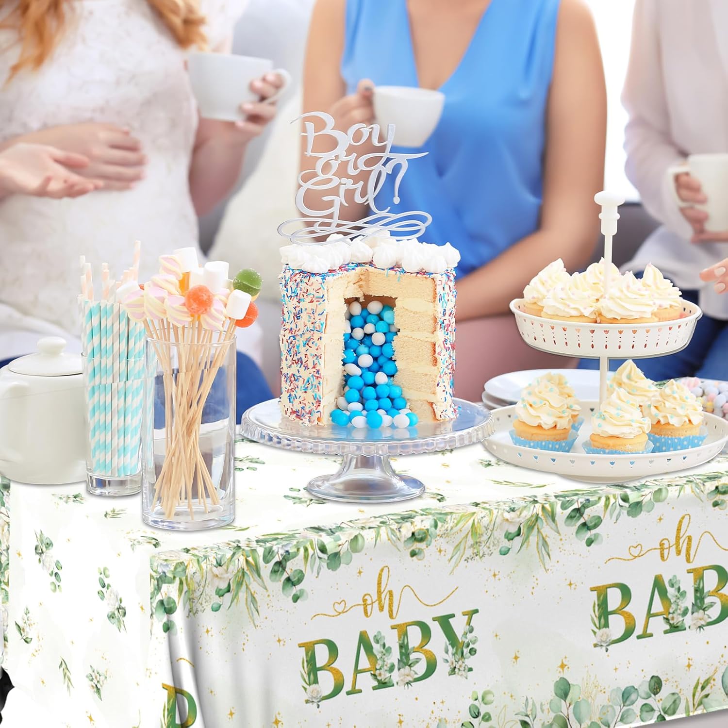 3Pack Sage Green Eucalyptus Tablecloths for Baby Shower and Birthday Parties