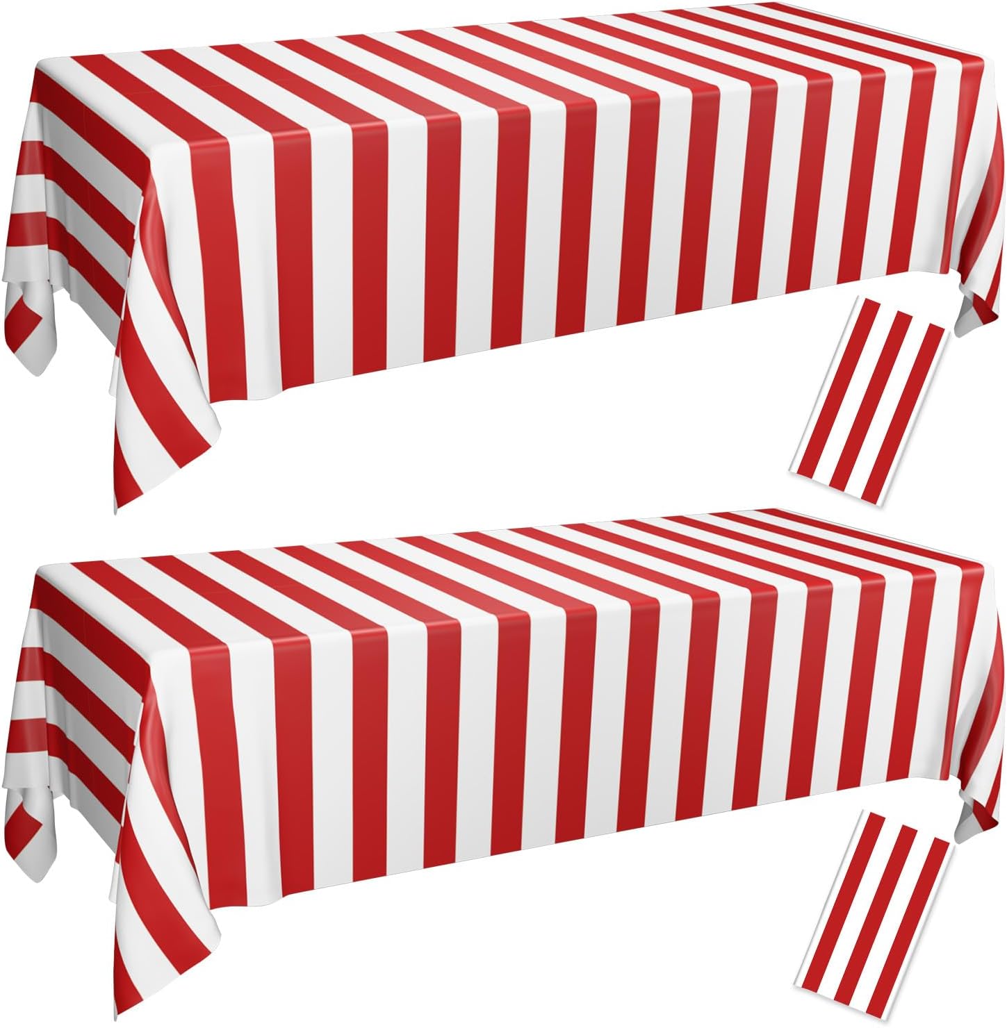 2 Pcs Red and White Striped Tablecloths for Carnival Parties