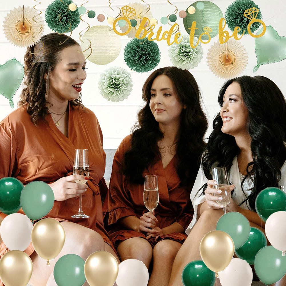 Sage Green Bridal Shower Decor Kit with Gold Balloons