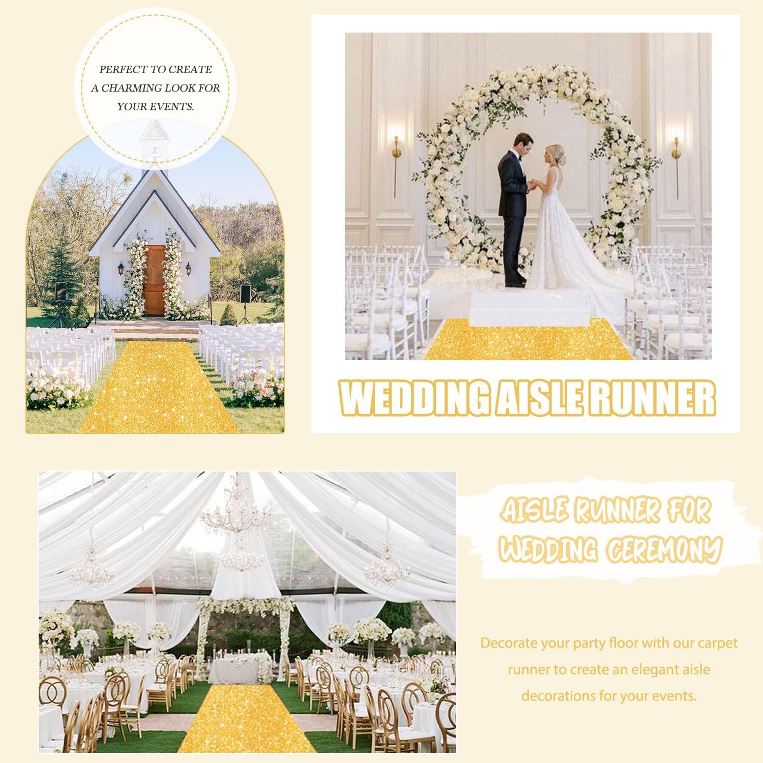 FUHSY Gold Aisle Runner for Wedding Ceremony