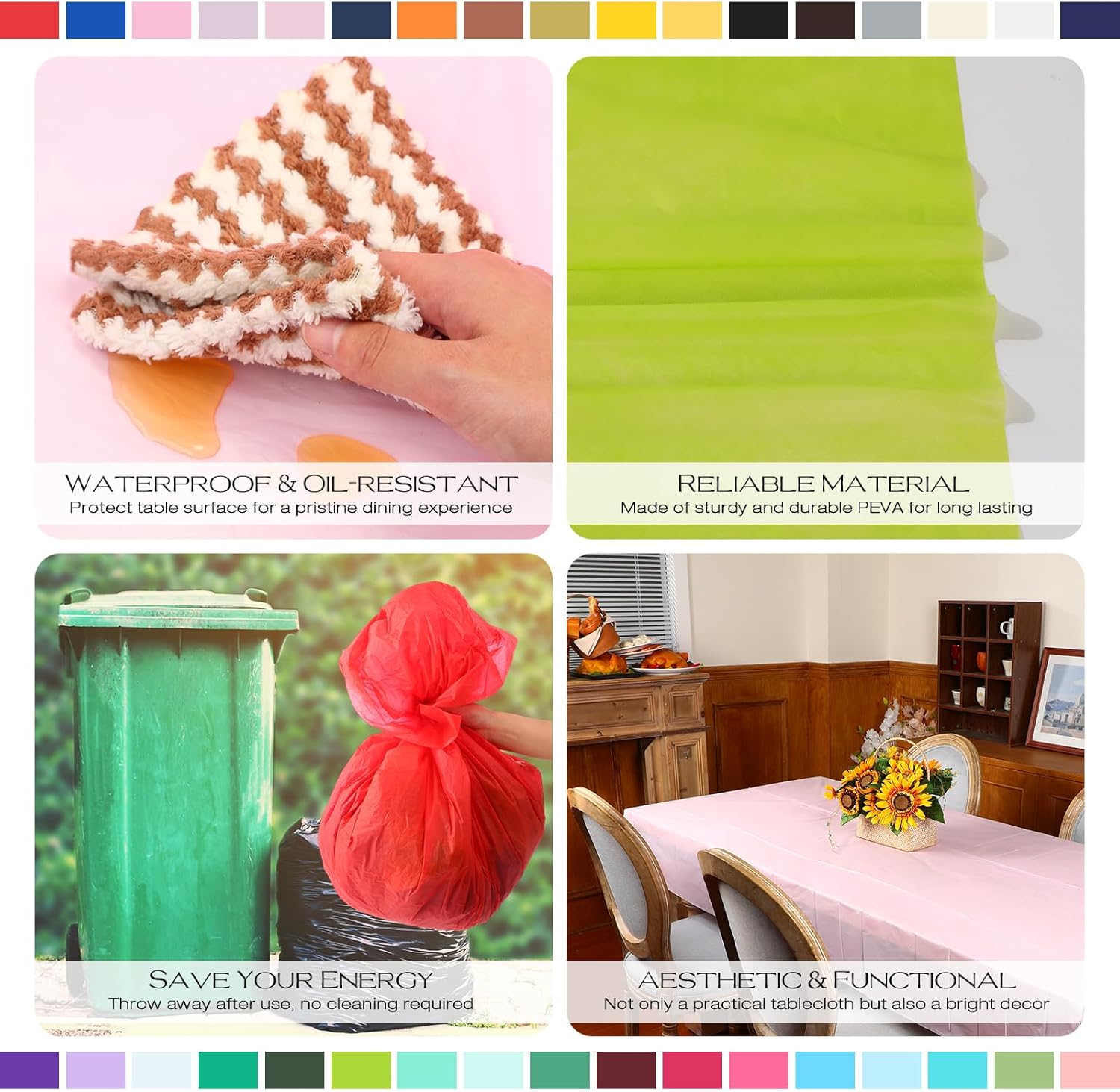 Oudain 68 Pack Disposable Tablecloths 54x72 Rectangle Waterproof for Parties