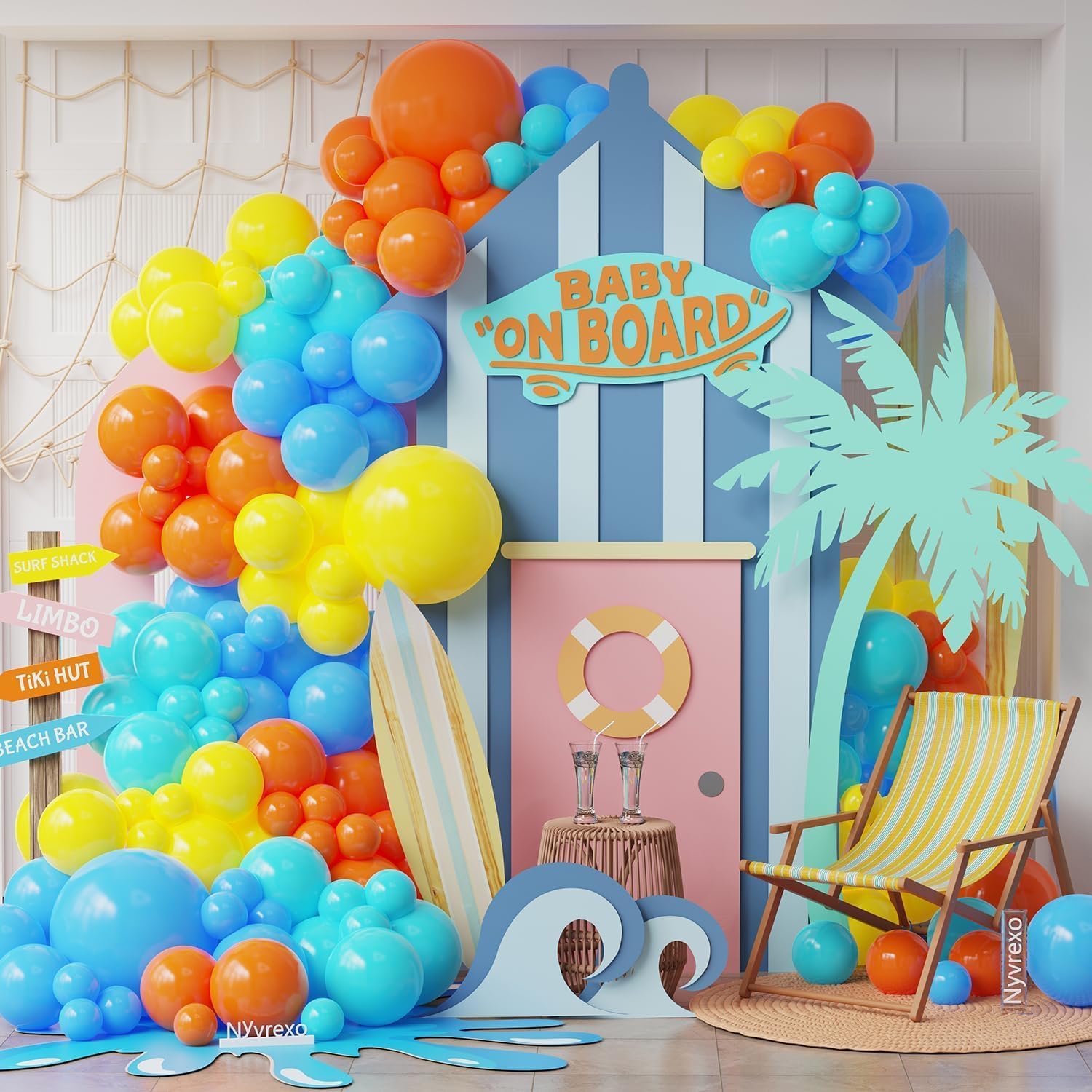 155pcs Surf Up Balloon Garland Kit for Beach Parties and Baby Showers