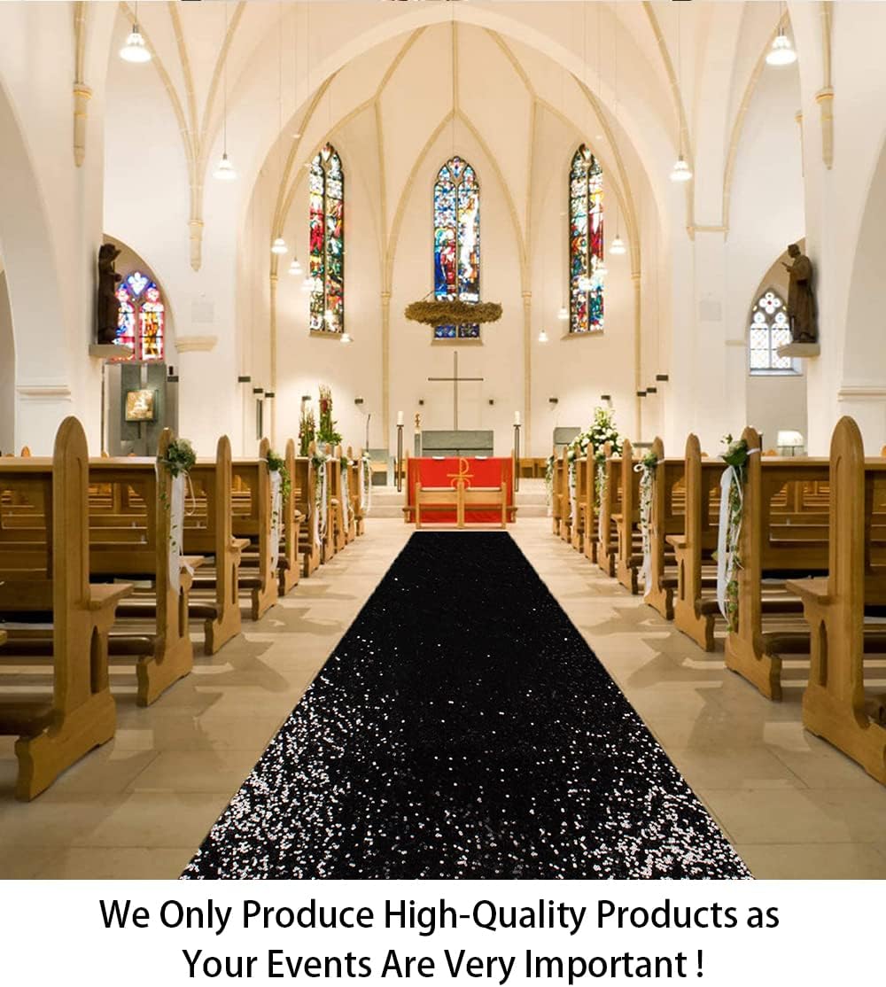 ShinyBeauty Sparkling Sequin Aisle Runner 4FTx20FT Black Glitter Wedding Carpet