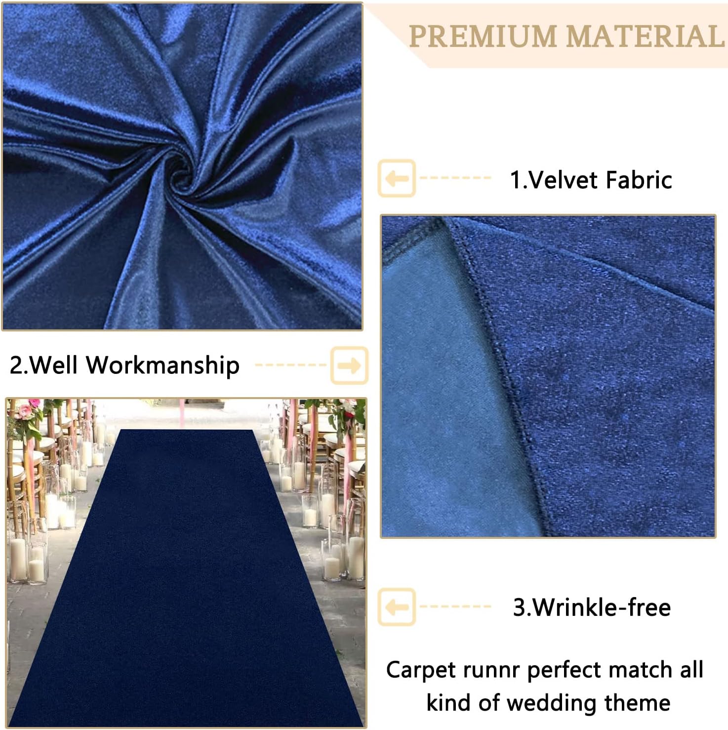 MODFUNS Navy Blue Velvet Aisle Runner 5x20ft Wedding Carpet Runner