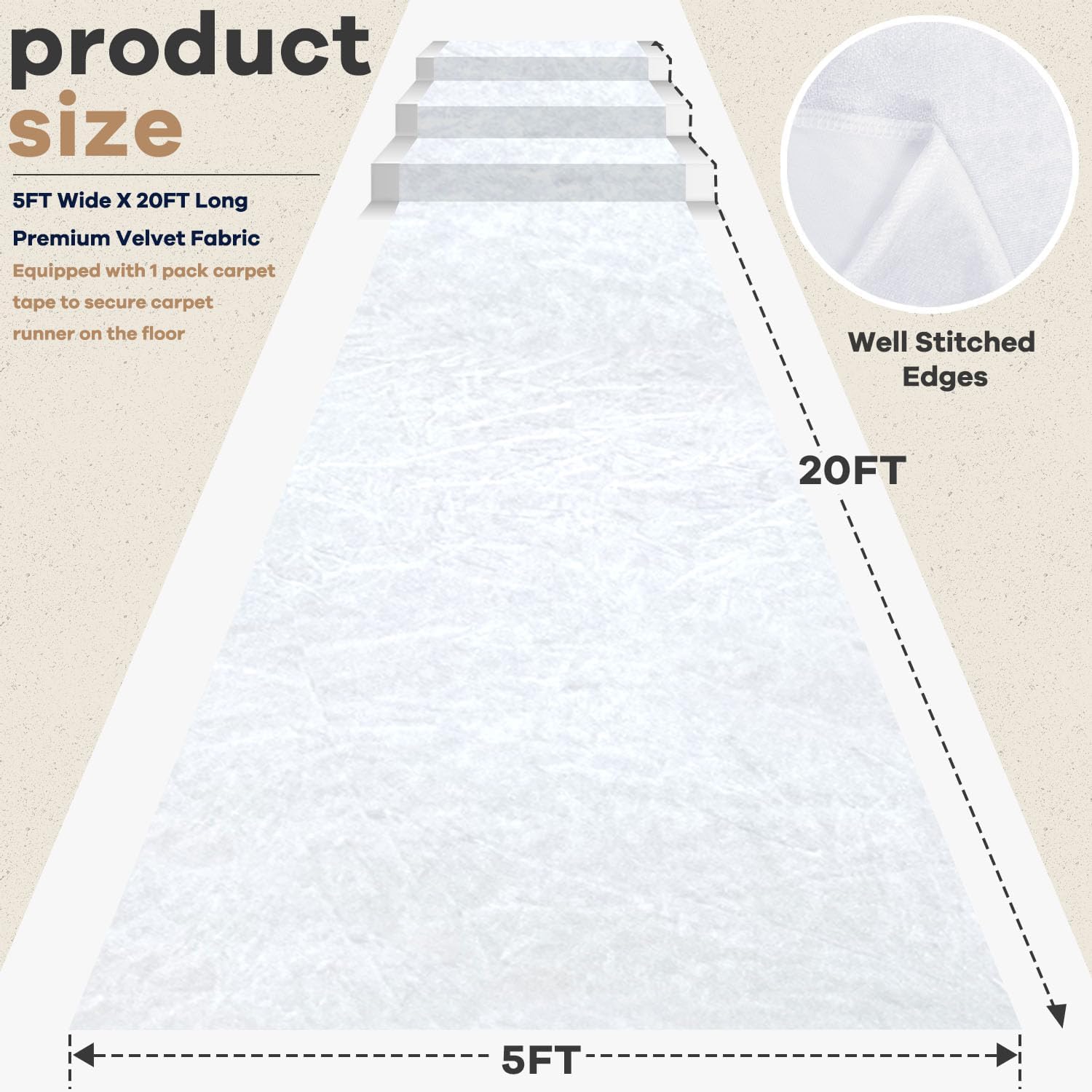 White Velvet Aisle Runner Rug for Wedding Ceremony 5x20FT