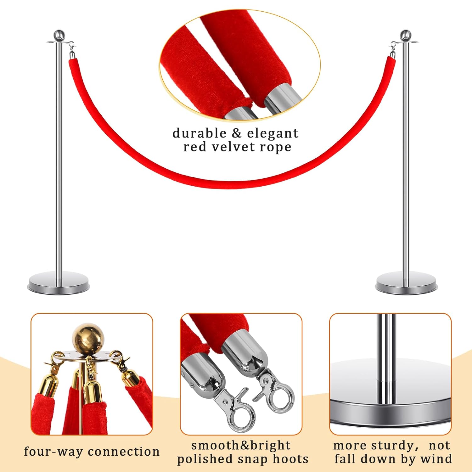 8 Piece Red Carpet Decor with Poles and Velvet Ropes