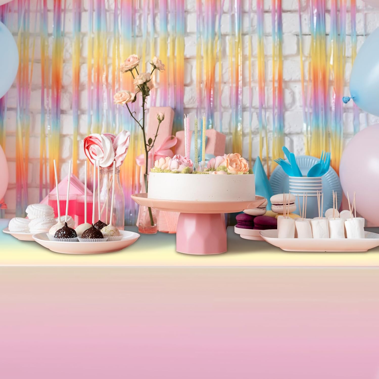 6 Pack Pastel Rainbow Disposable Table Covers for Parties