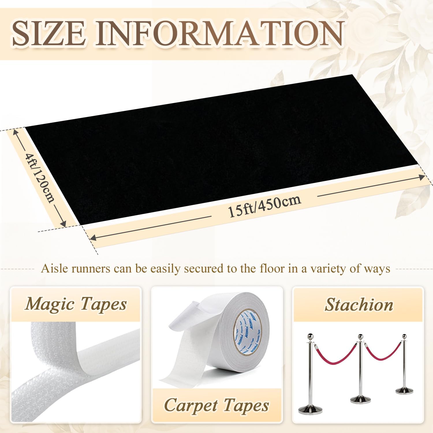Black Velvet Aisle Runner 4FTx15FT Wedding Carpet for Reception