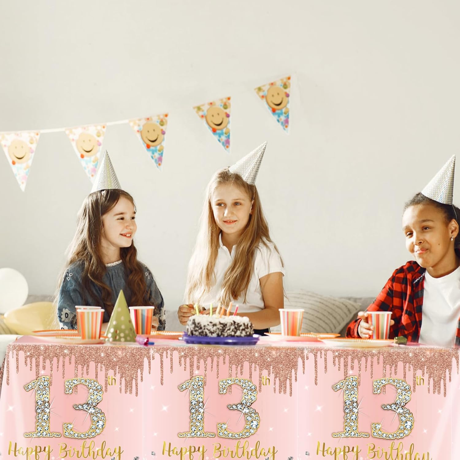 3PCS Rose Gold 13th Birthday Tablecloth Decorations
