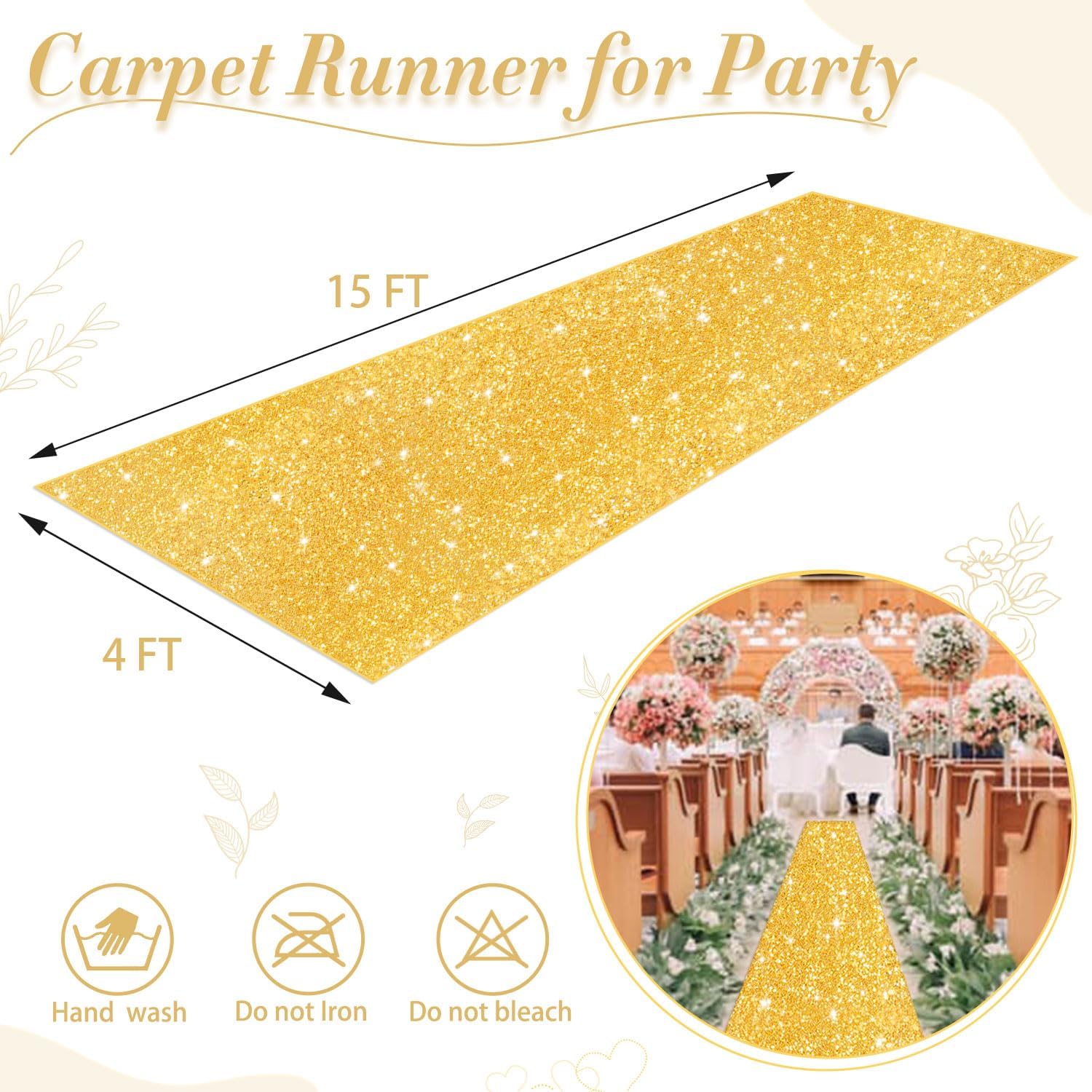 Gold Aisle Runner for Wedding Ceremony 4FTx15FT Sparkle Carpet Runner
