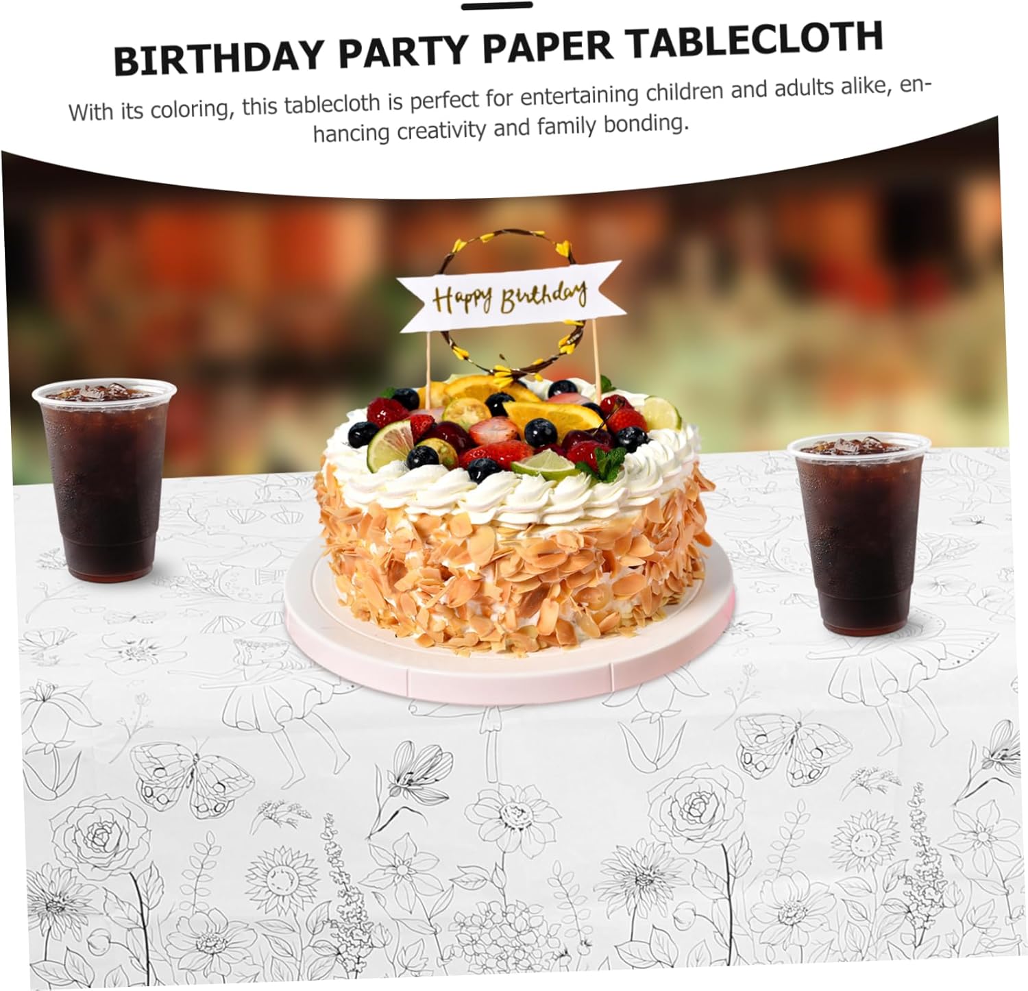 NUOBESTY Flower Fairy Themed Paper Tablecloth for Birthday Parties