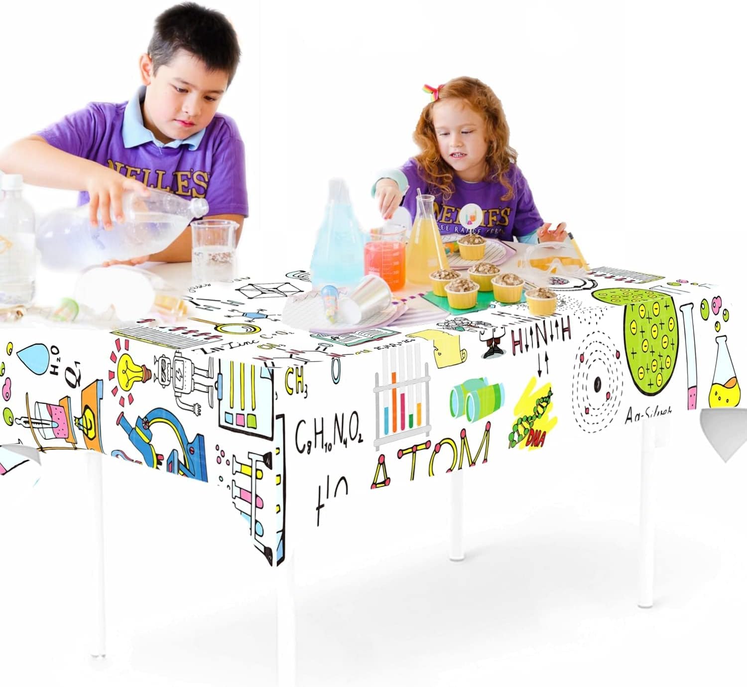 1pc Science Themed Table Cover for Kids Birthday Lab Party