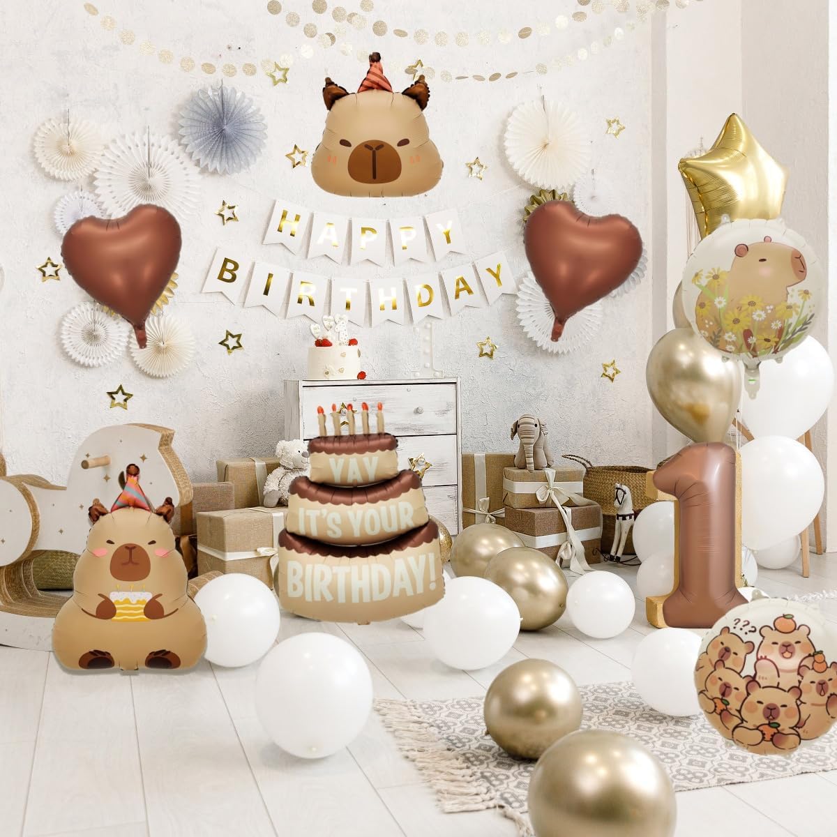 Capybara Birthday Foil Balloon Set - 8 Piece Animal Party Decor