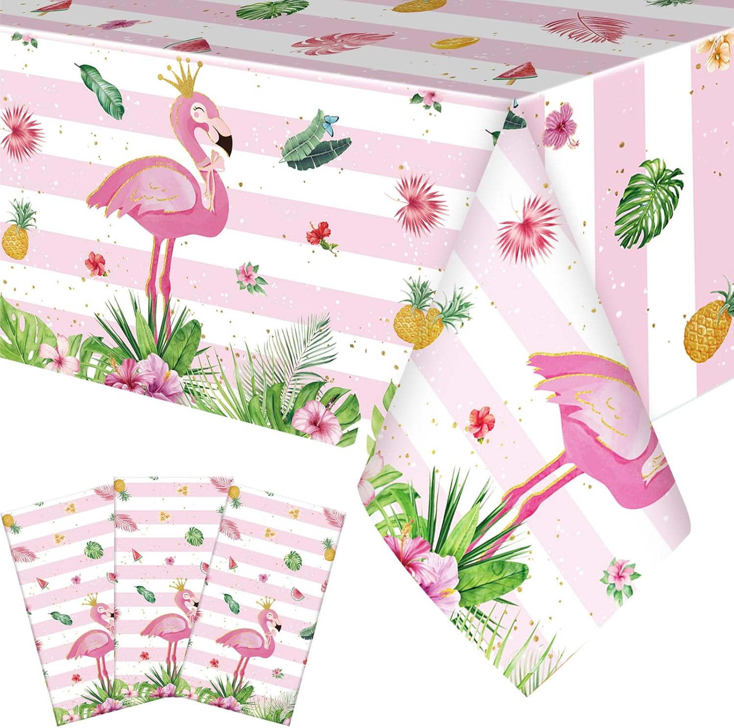 3 Pack Flamingo Tablecloths for Summer Party Decorations
