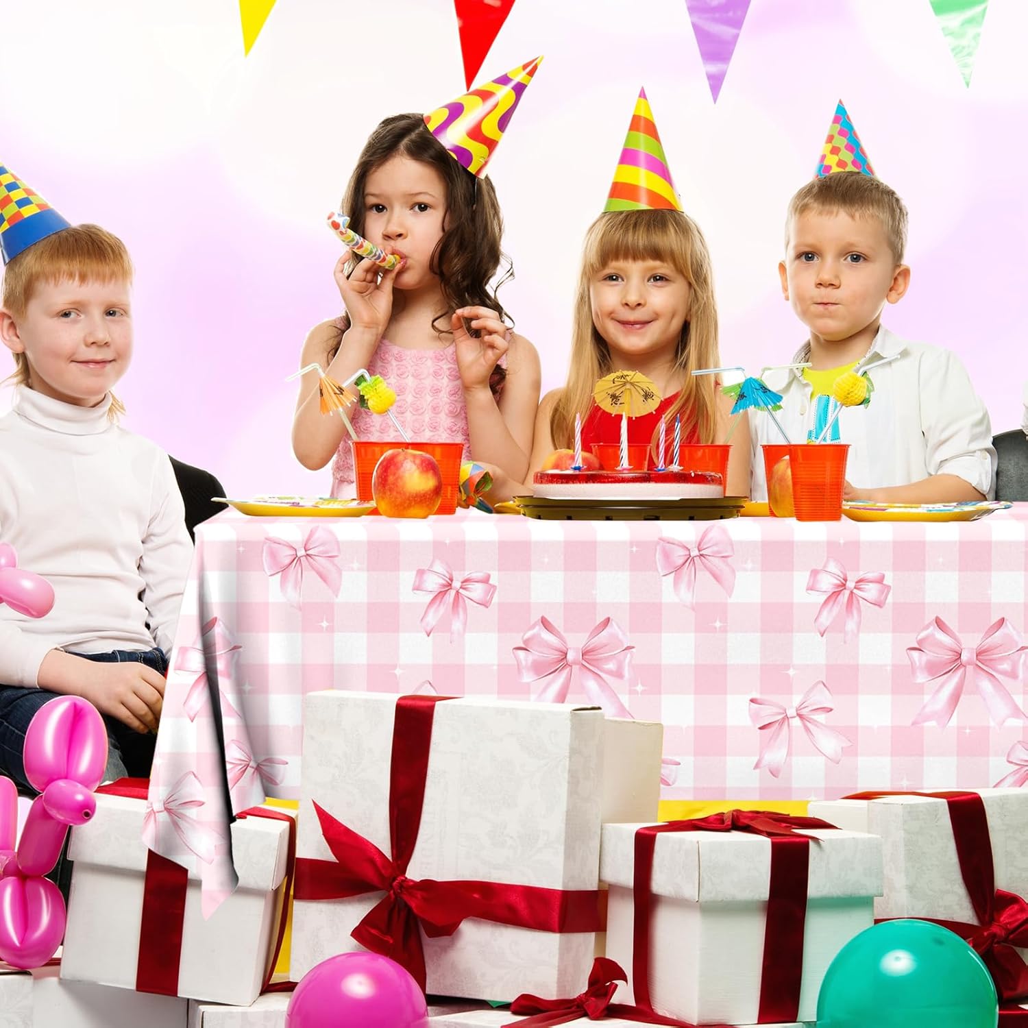 3Pcs Pink Bow Tablecloths Coquette Birthday Decorations