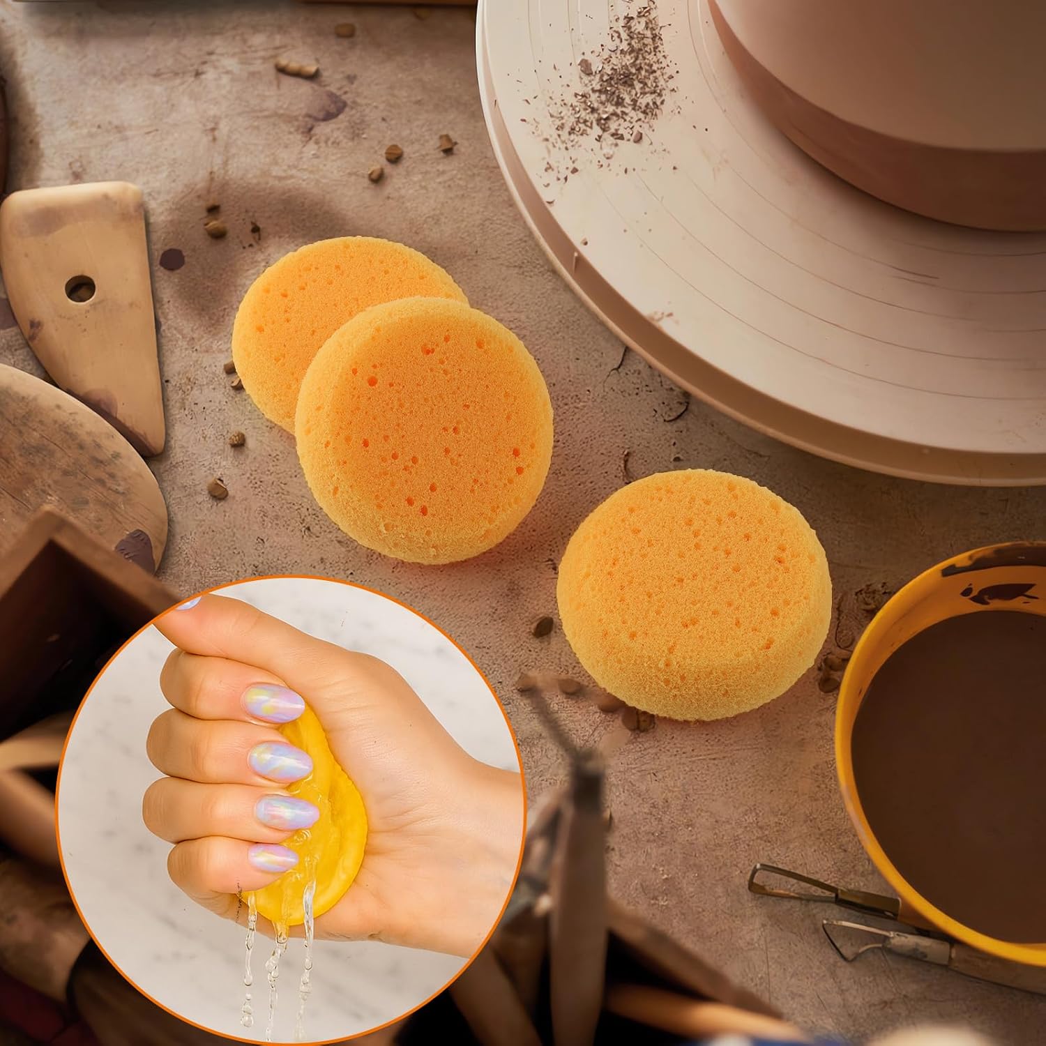 LUSTRIB 7PCS Round Yellow Paint Sponges Set