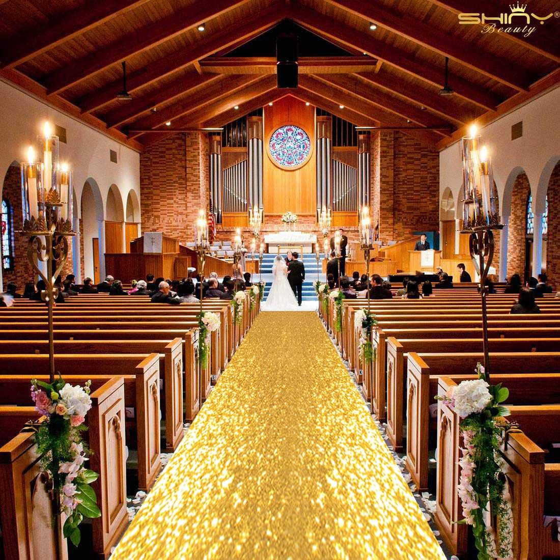 ShinyBeauty 4x20ft Sequined Gold Wedding Aisle Runner