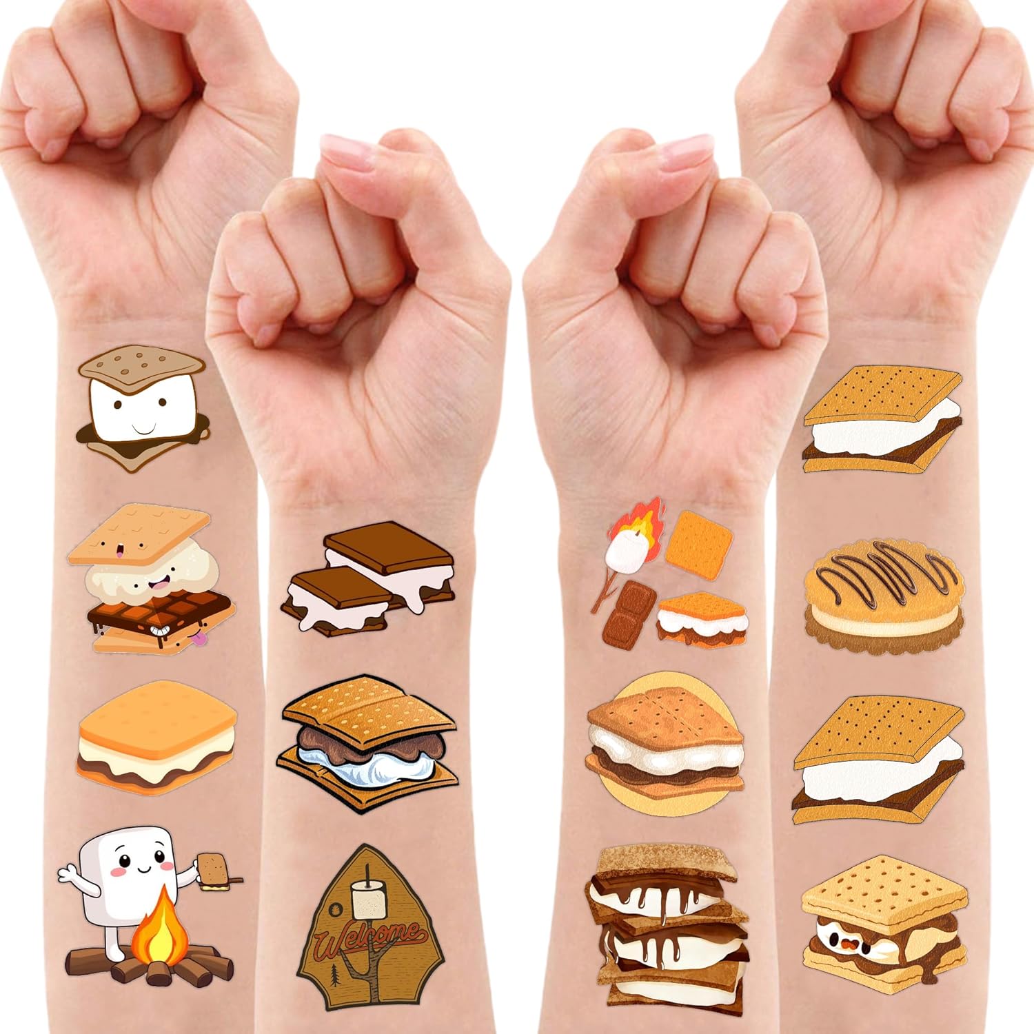 100 PCS Smores Temporary Tattoos for Kids and Adults