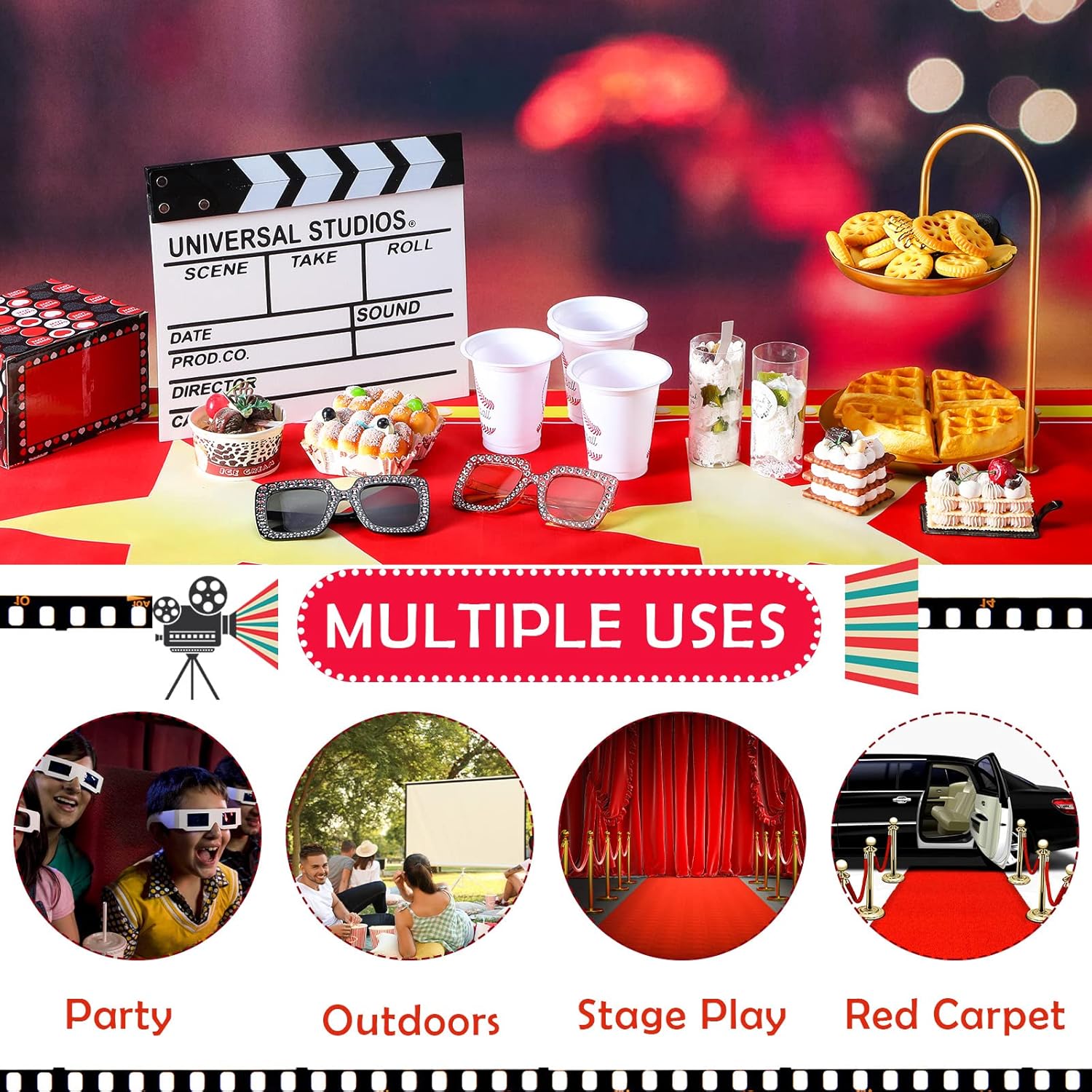 Movie Night Red Carpet Table Runner with LED Lights