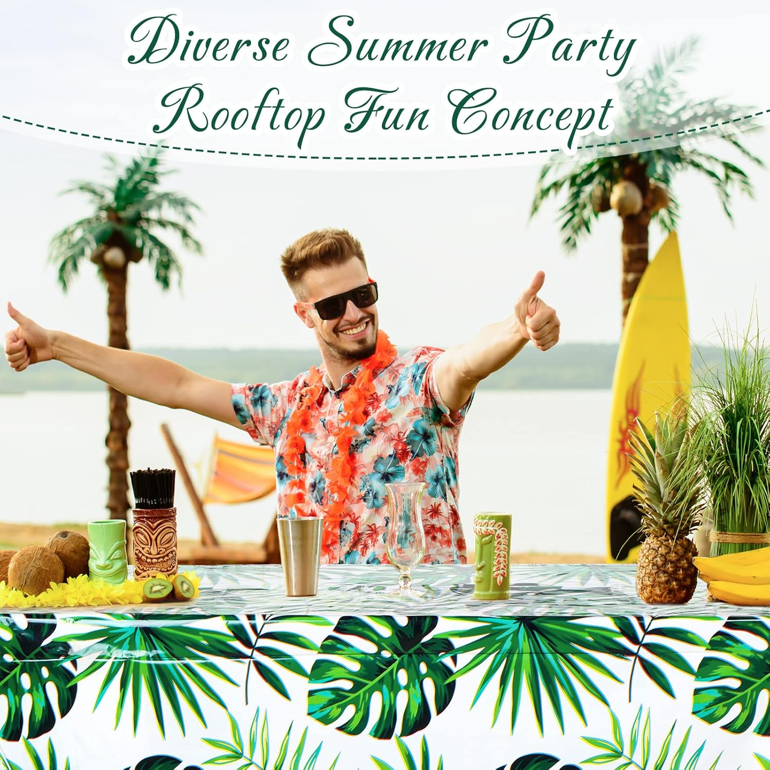 Mixweer 6 Pcs Hawaiian Luau Tablecloths for Party Decoration