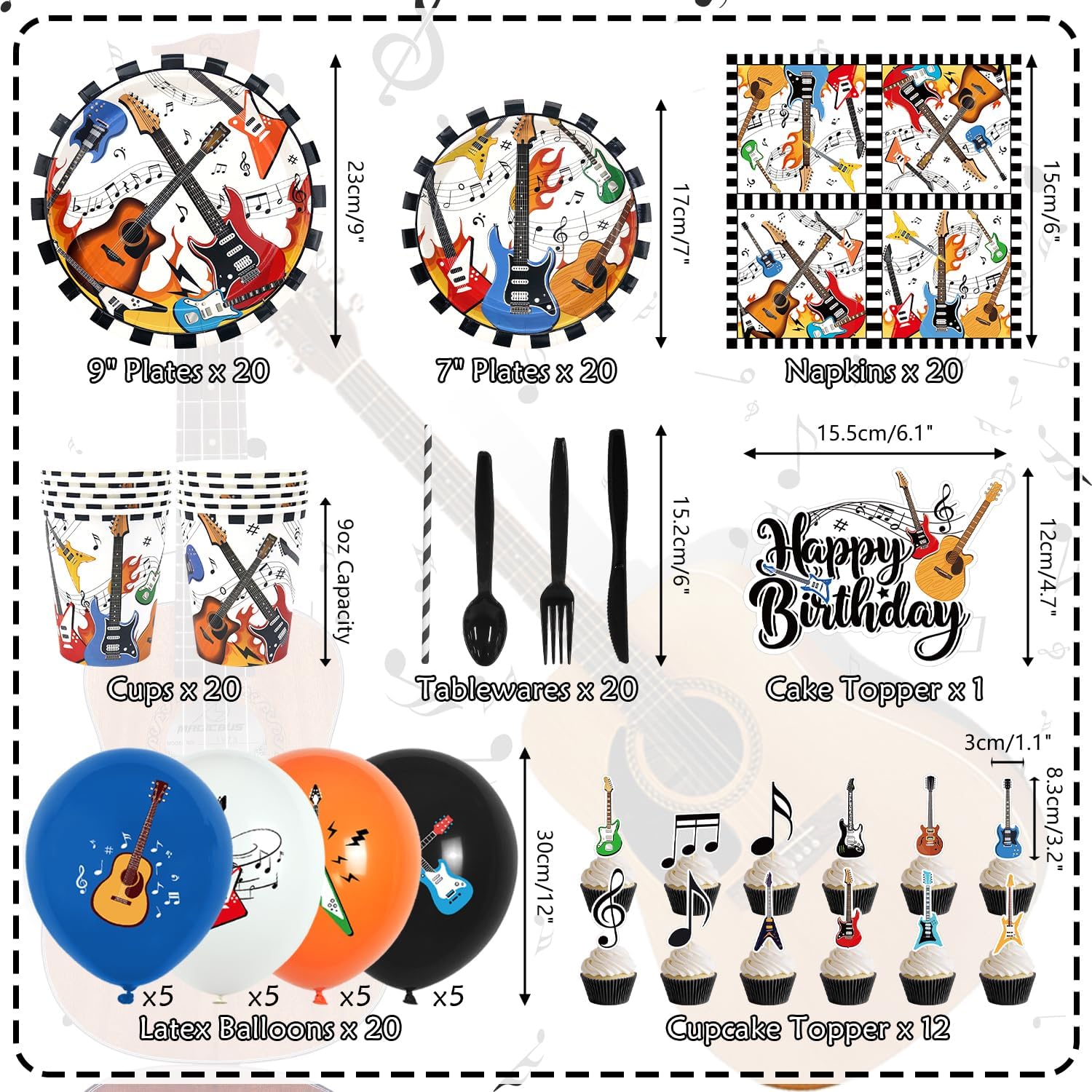 Guitar Birthday Party Decorations Set