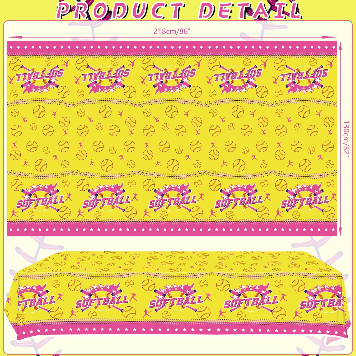 KEFAN 4 Pack Softball Themed Tablecloths 51x86 Inch