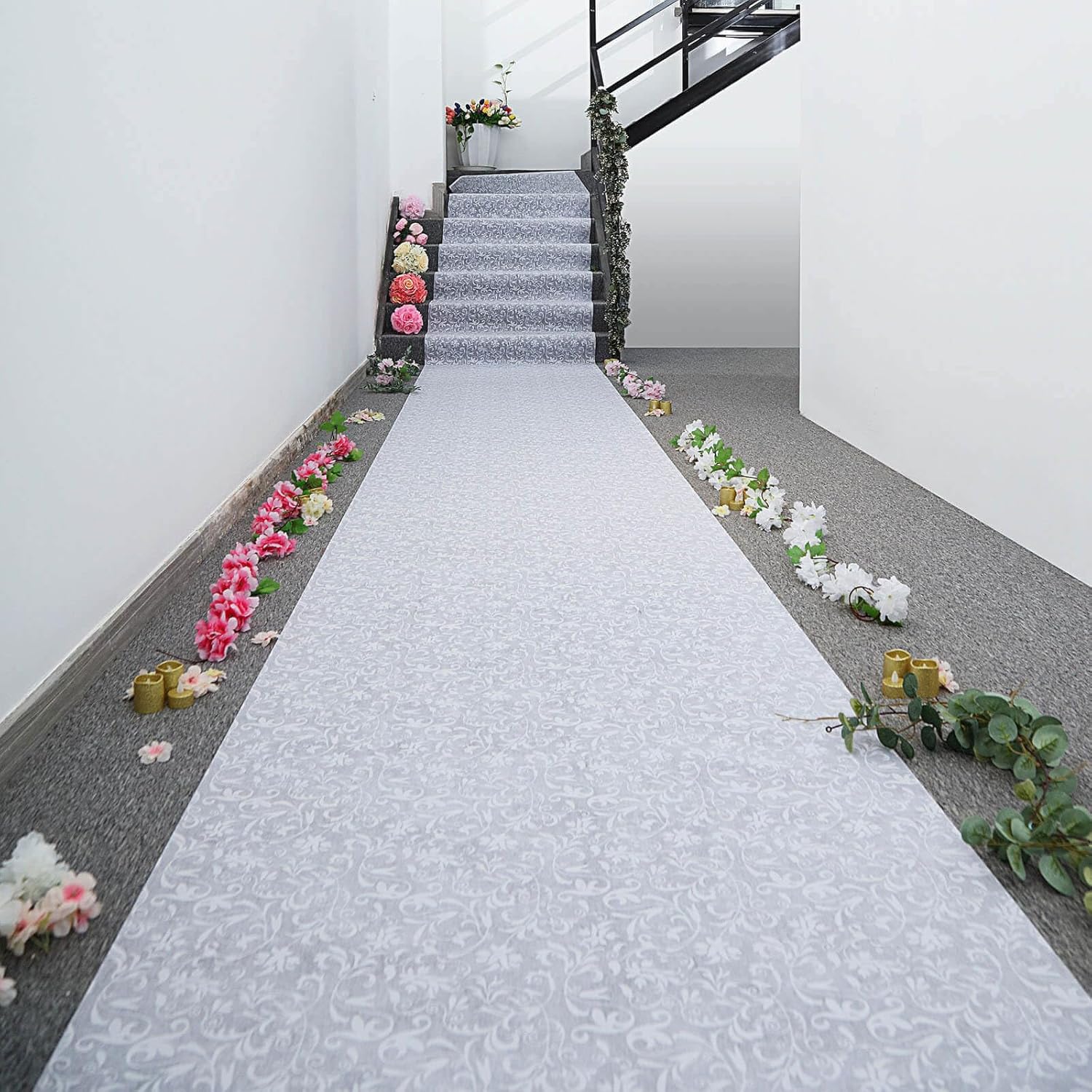 Efavormart 36 x 100ft White Floral Lace Aisle Runner