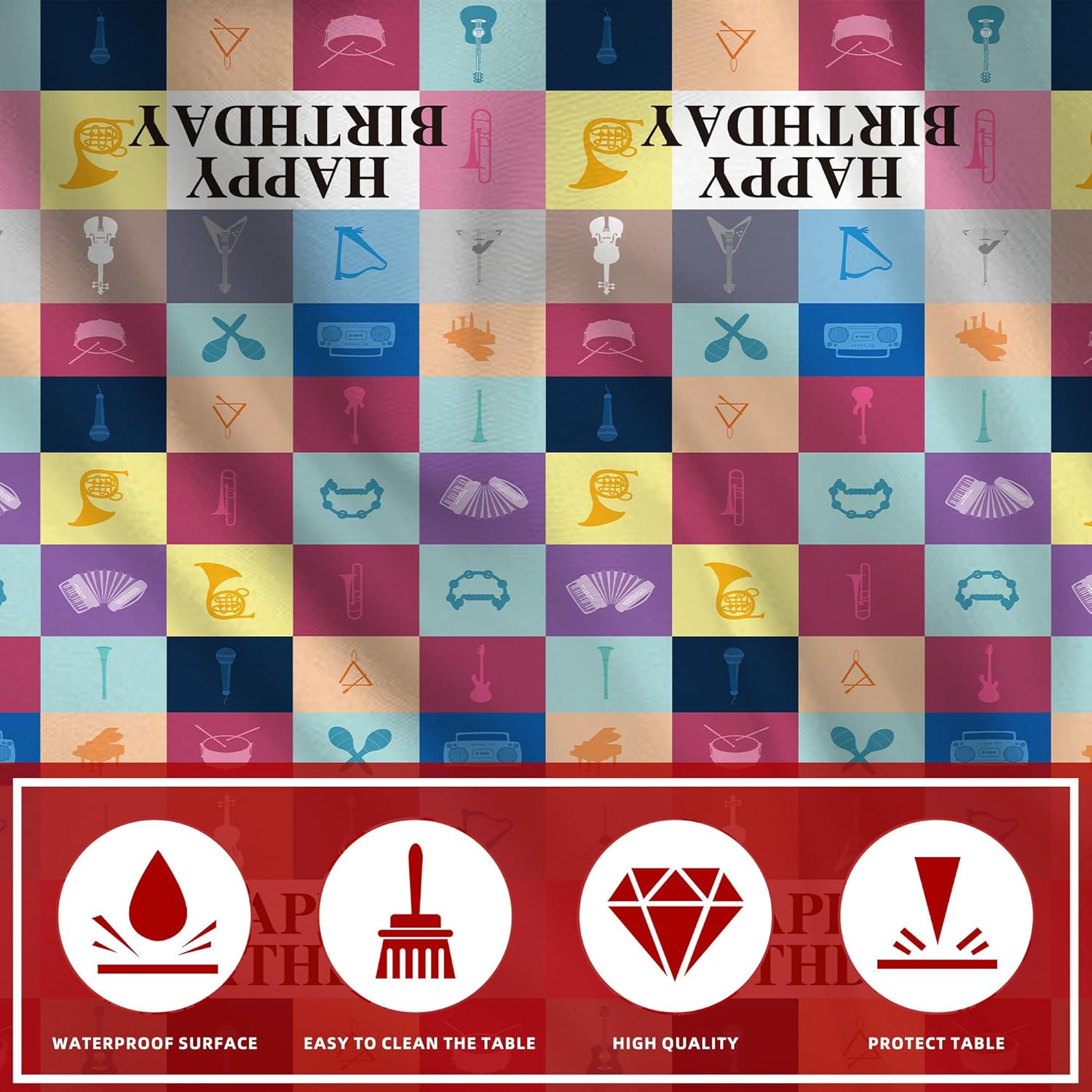 Vencubi Music Theme Birthday Tablecloth 98x53in