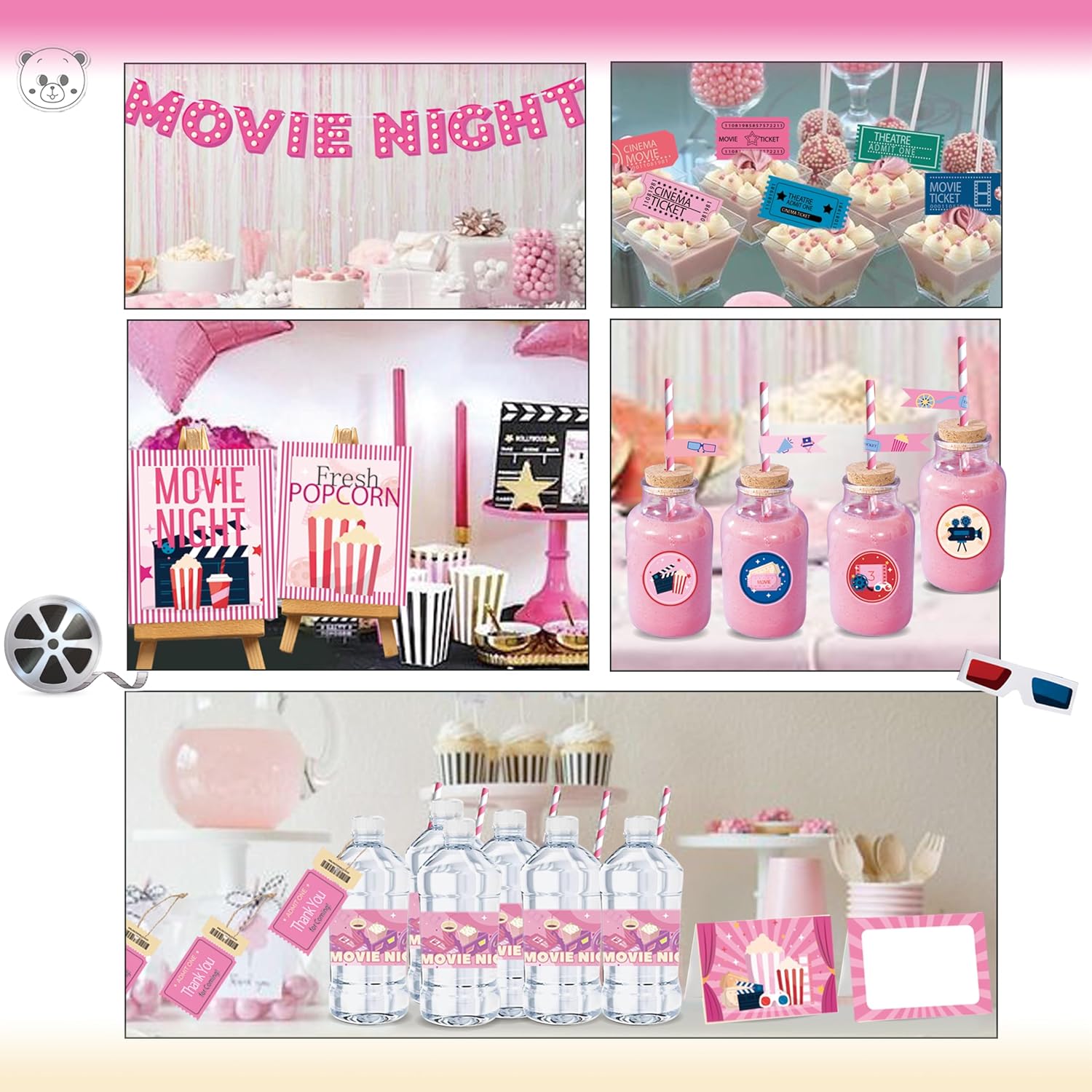 Party Supplies Pink Movie Night Decorations Set