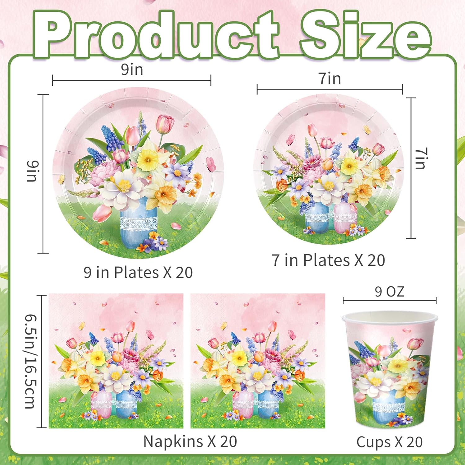 Floral Party Supplies Set for 20 Guests