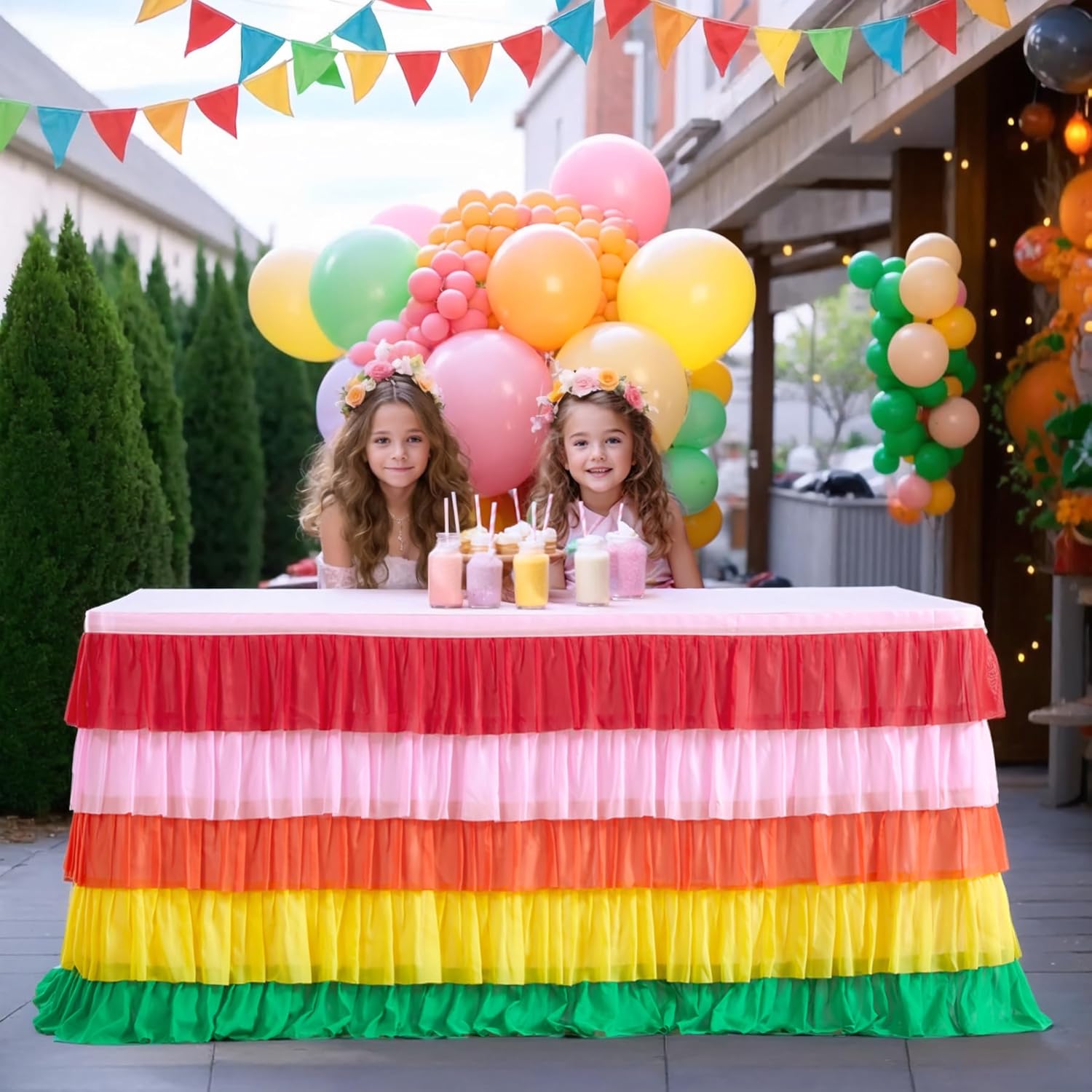 Rainbow Tutu Table Skirt 9ft for Birthday Party Decorations