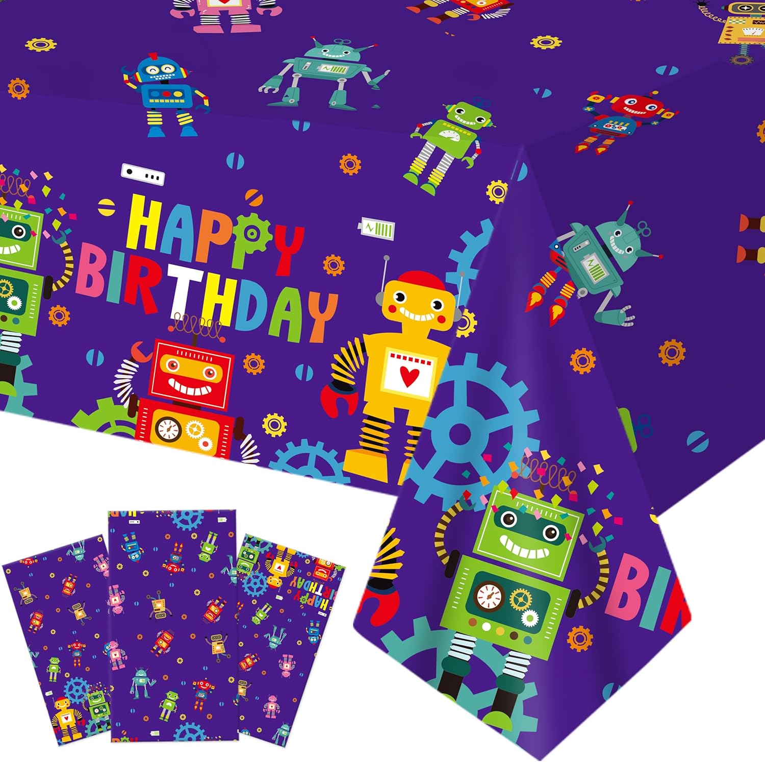 3Pcs Robot Birthday Tablecloths with Happy Birthday Design