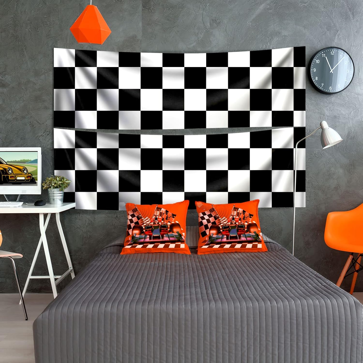 Fabbay 2 Pcs Halloween Party Aisle Runner Checkered Pattern Polyester