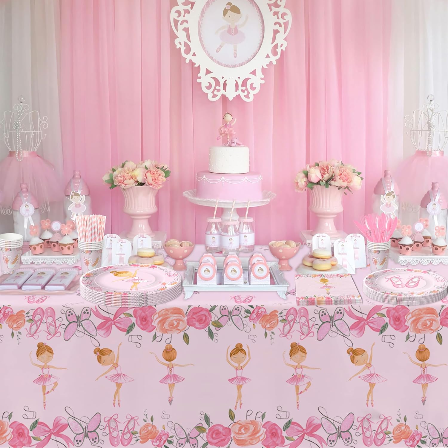 Xigejob Ballerina Party Tablecloth Set 3 Pack 54x108 Inches